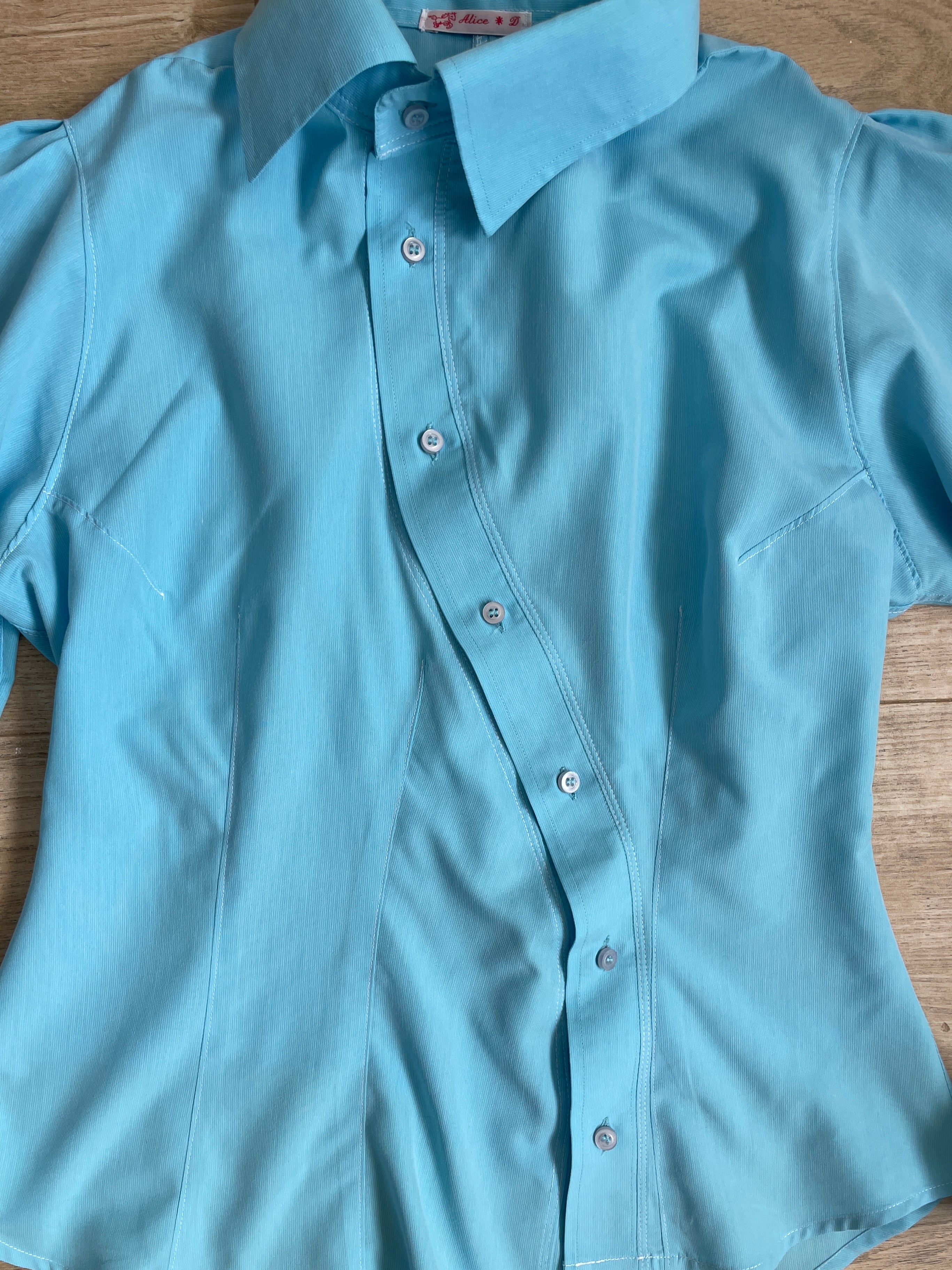 aqua blue asymmetrical longsleeve shirt