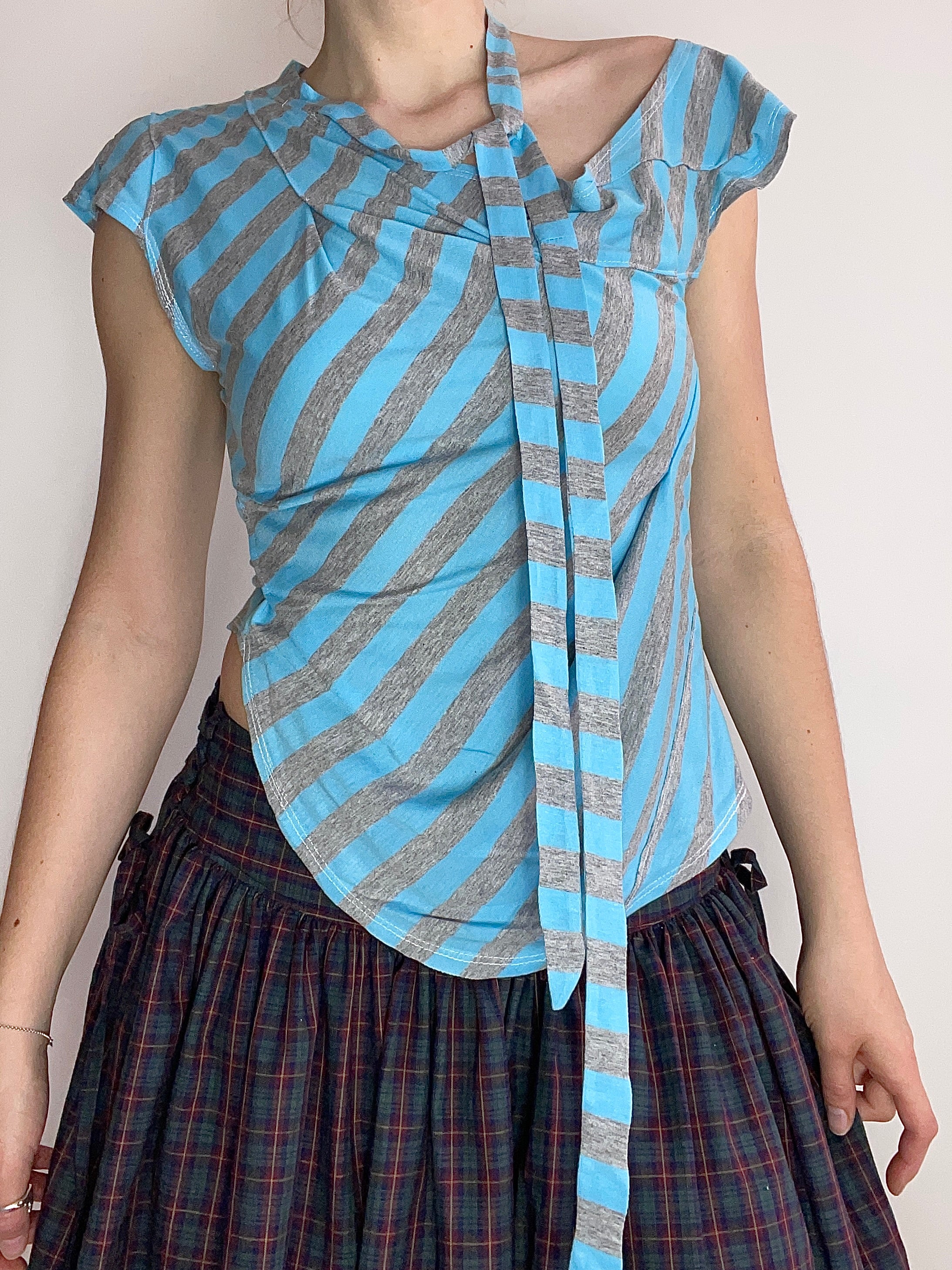 handmade blue striped asymetrical top