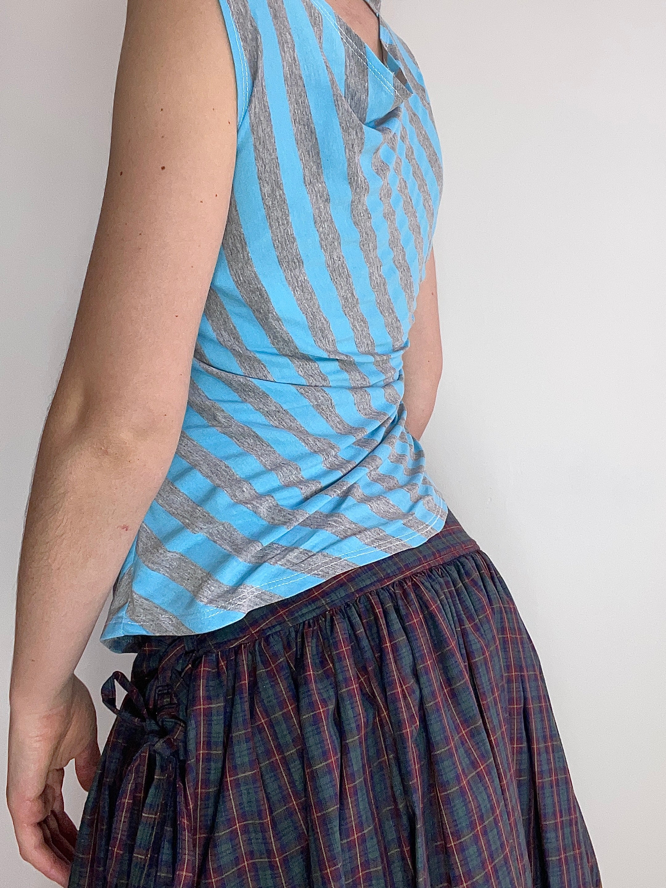 handmade blue striped asymetrical top