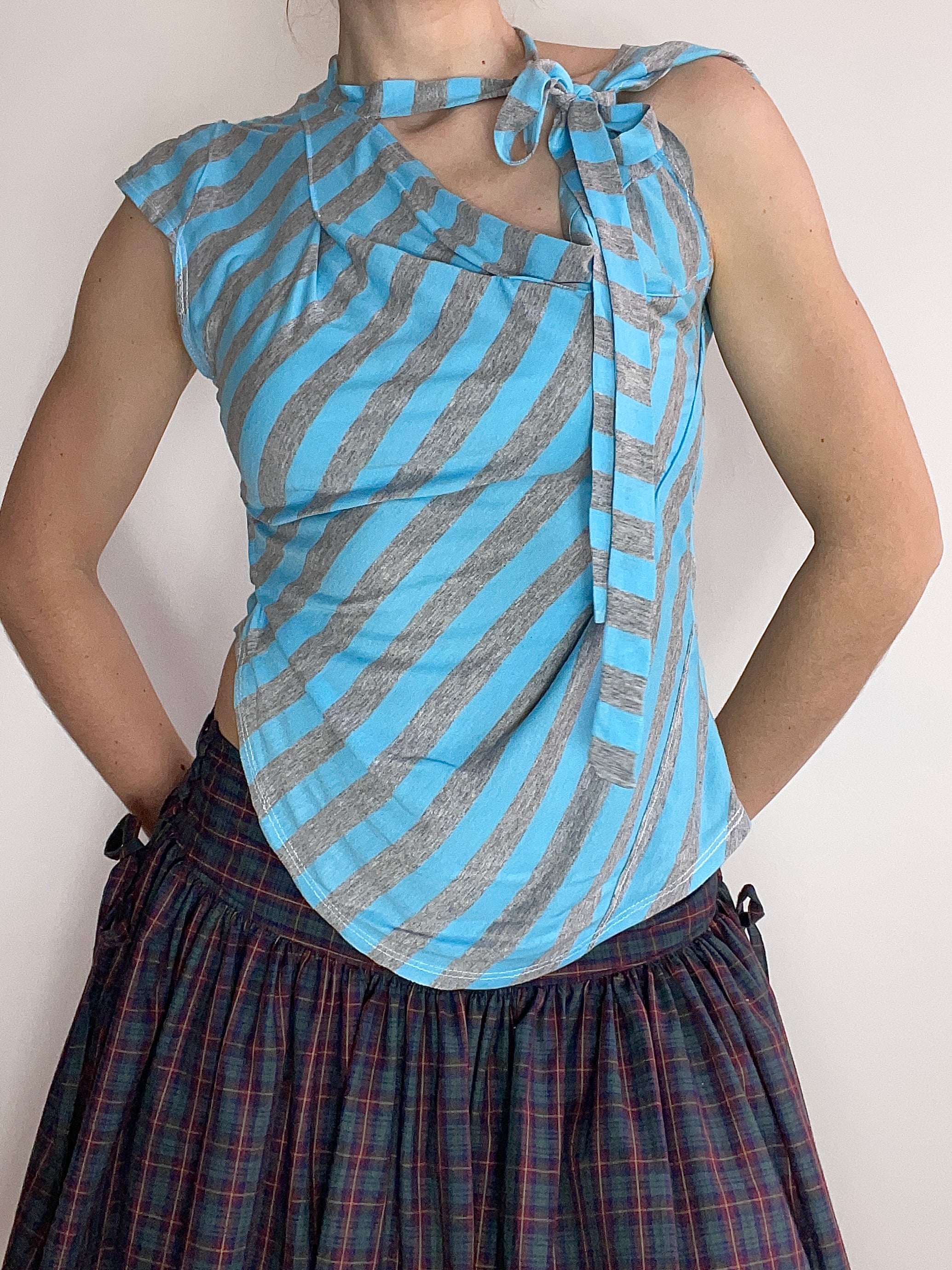 handmade blue striped asymetrical top