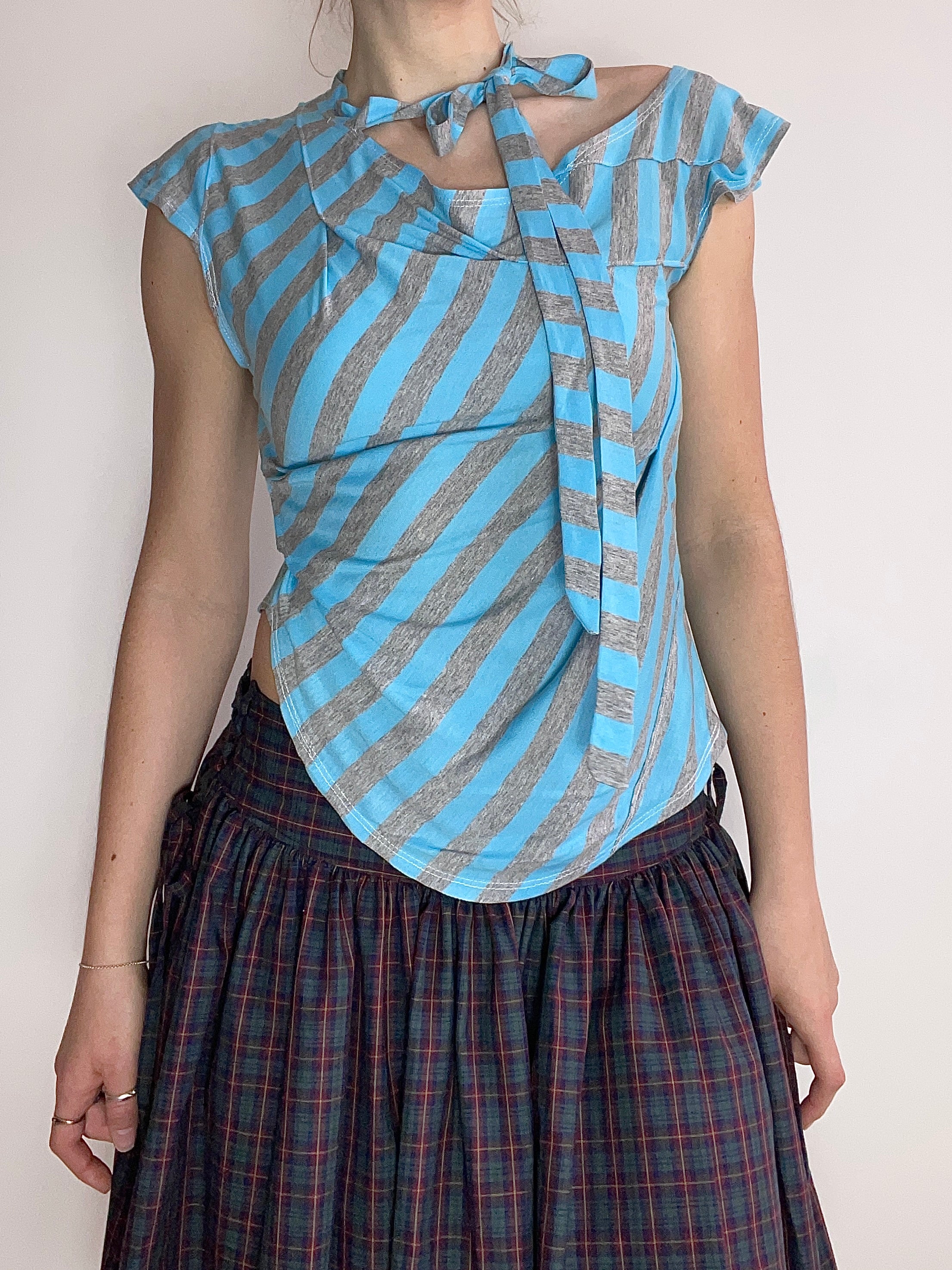handmade blue striped asymetrical top