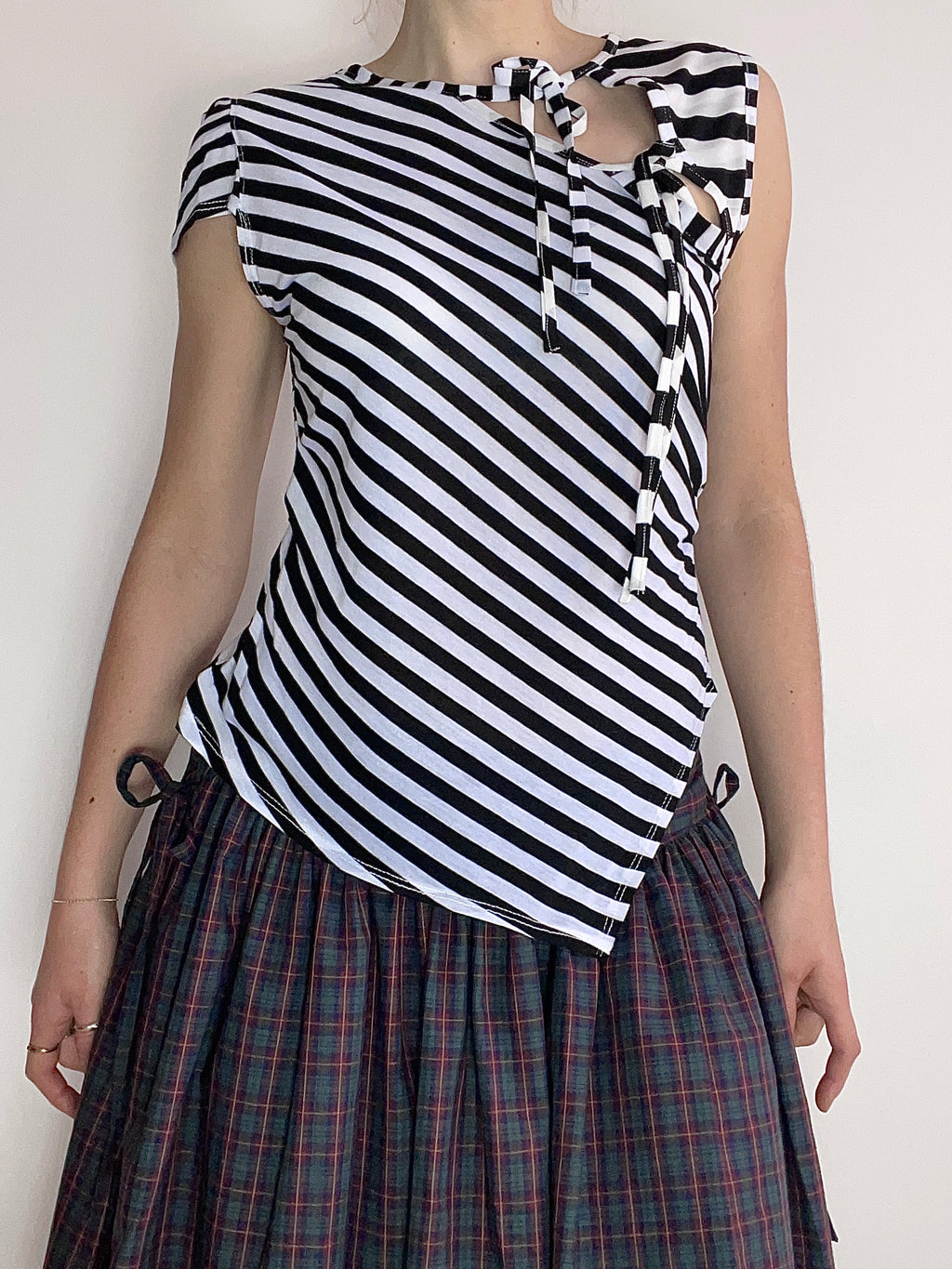 handmade striped monochrome tie up tank hankee hem