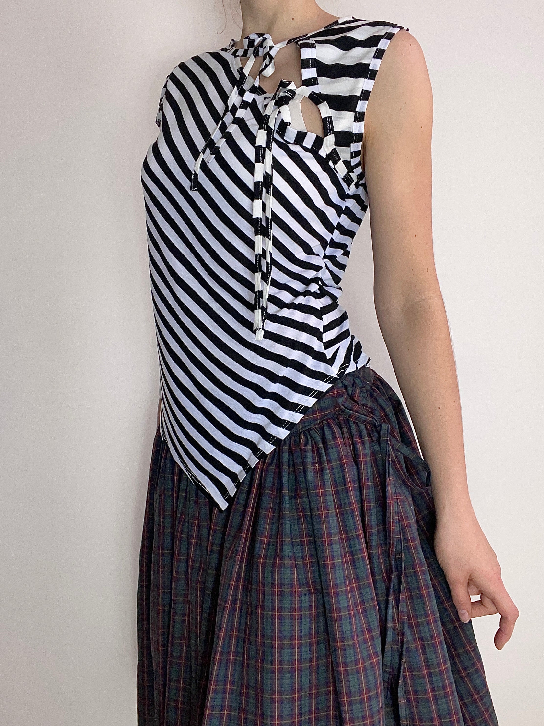 handmade striped monochrome tie up tank hankee hem