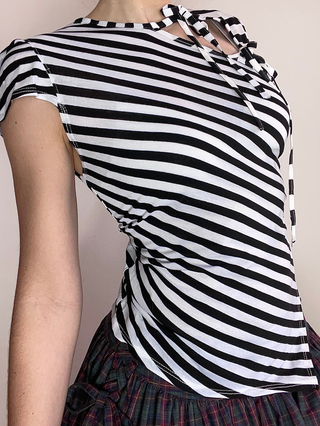 handmade striped monochrome tie up tank hankee hem