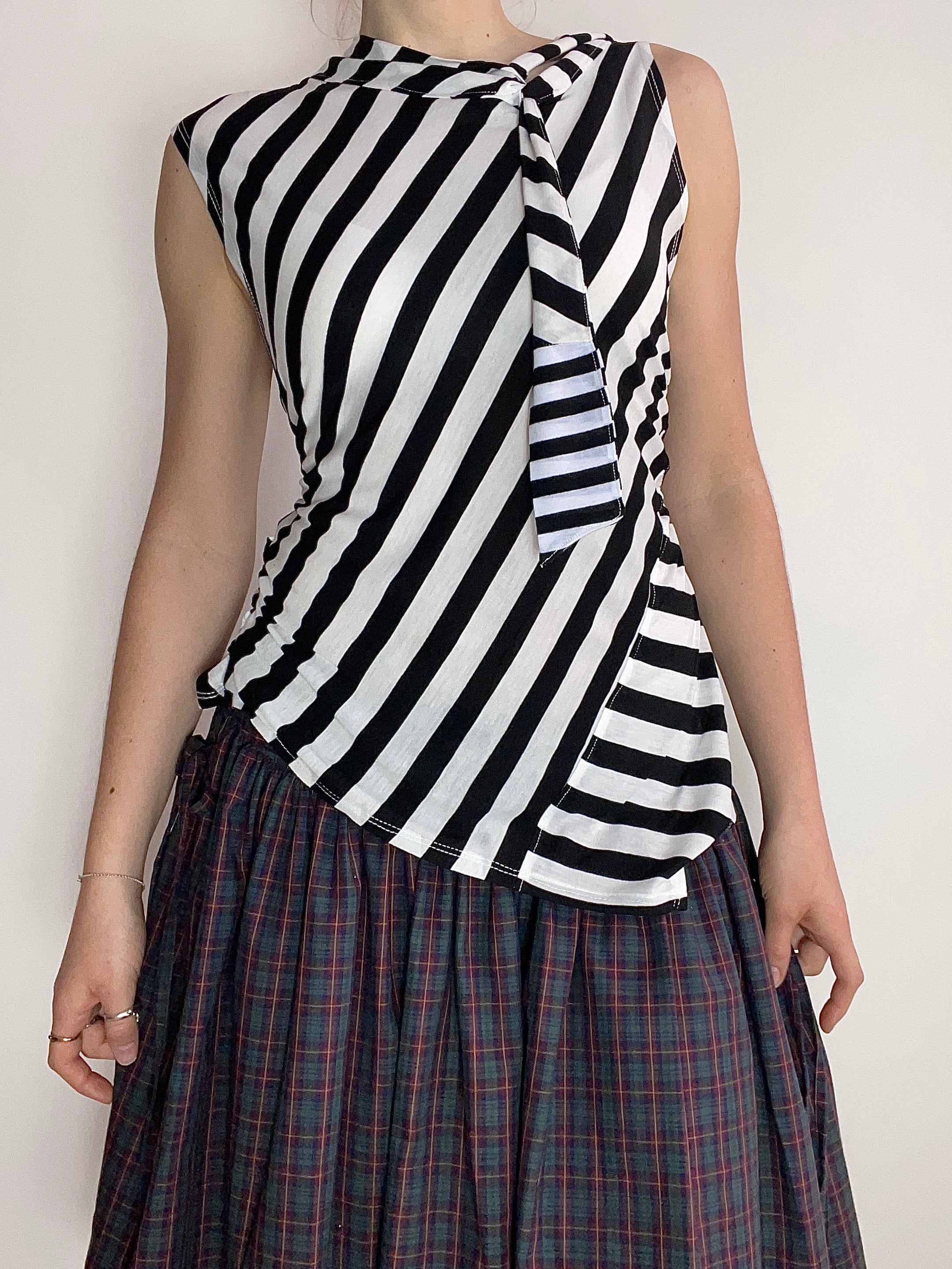 handmade striped monochrome tie up tank