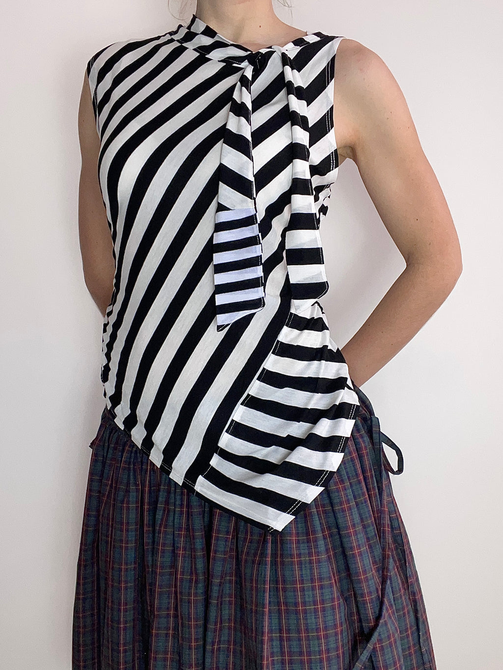 handmade striped monochrome tie up tank