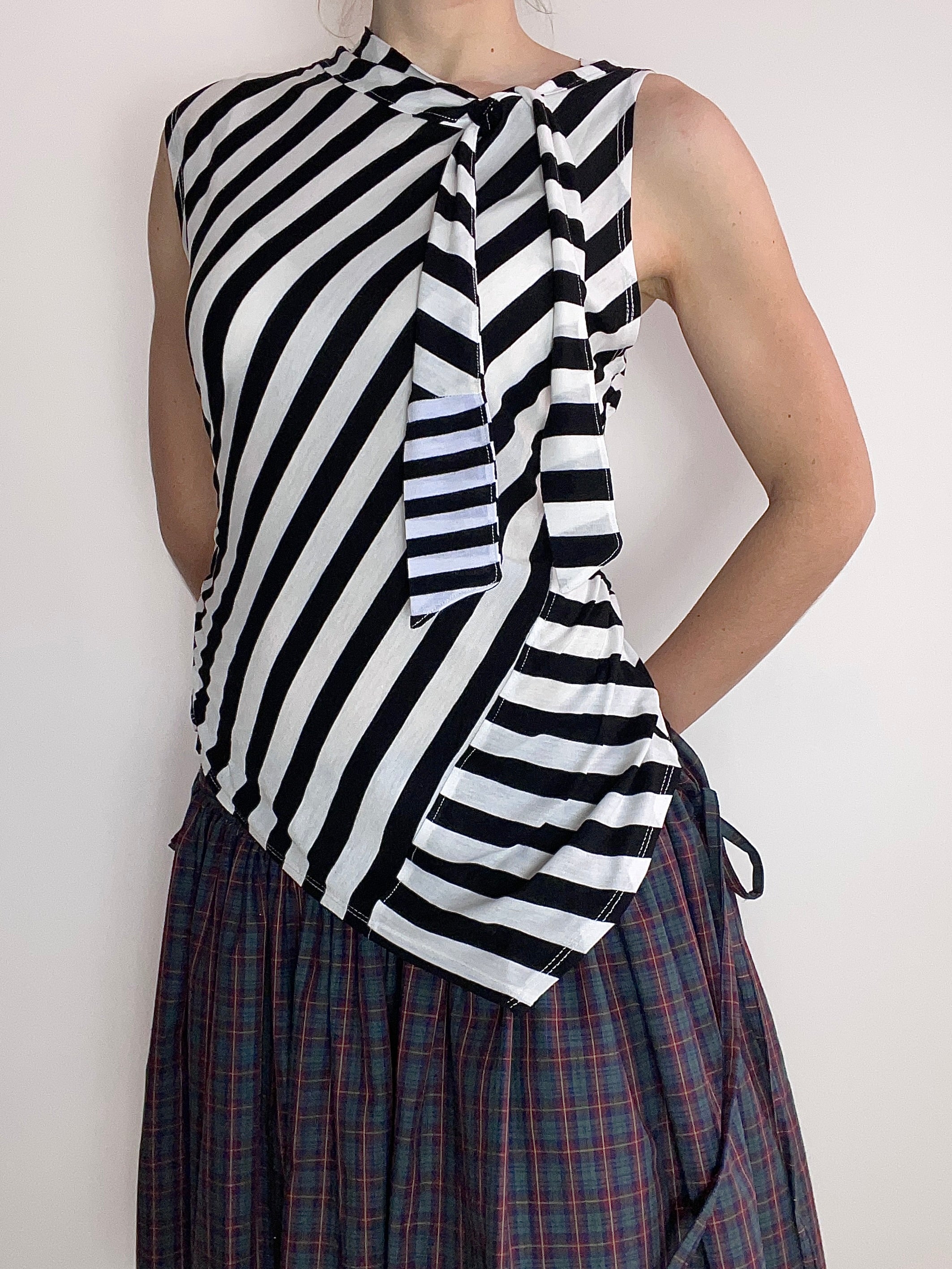 handmade striped monochrome tie up tank