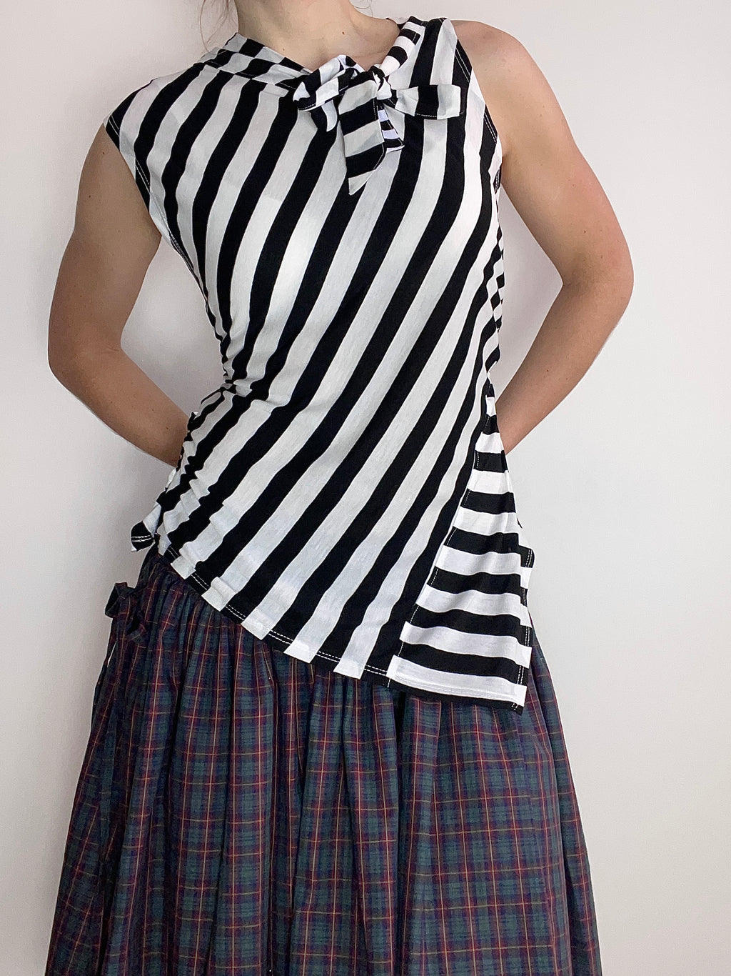 handmade striped monochrome tie up tank