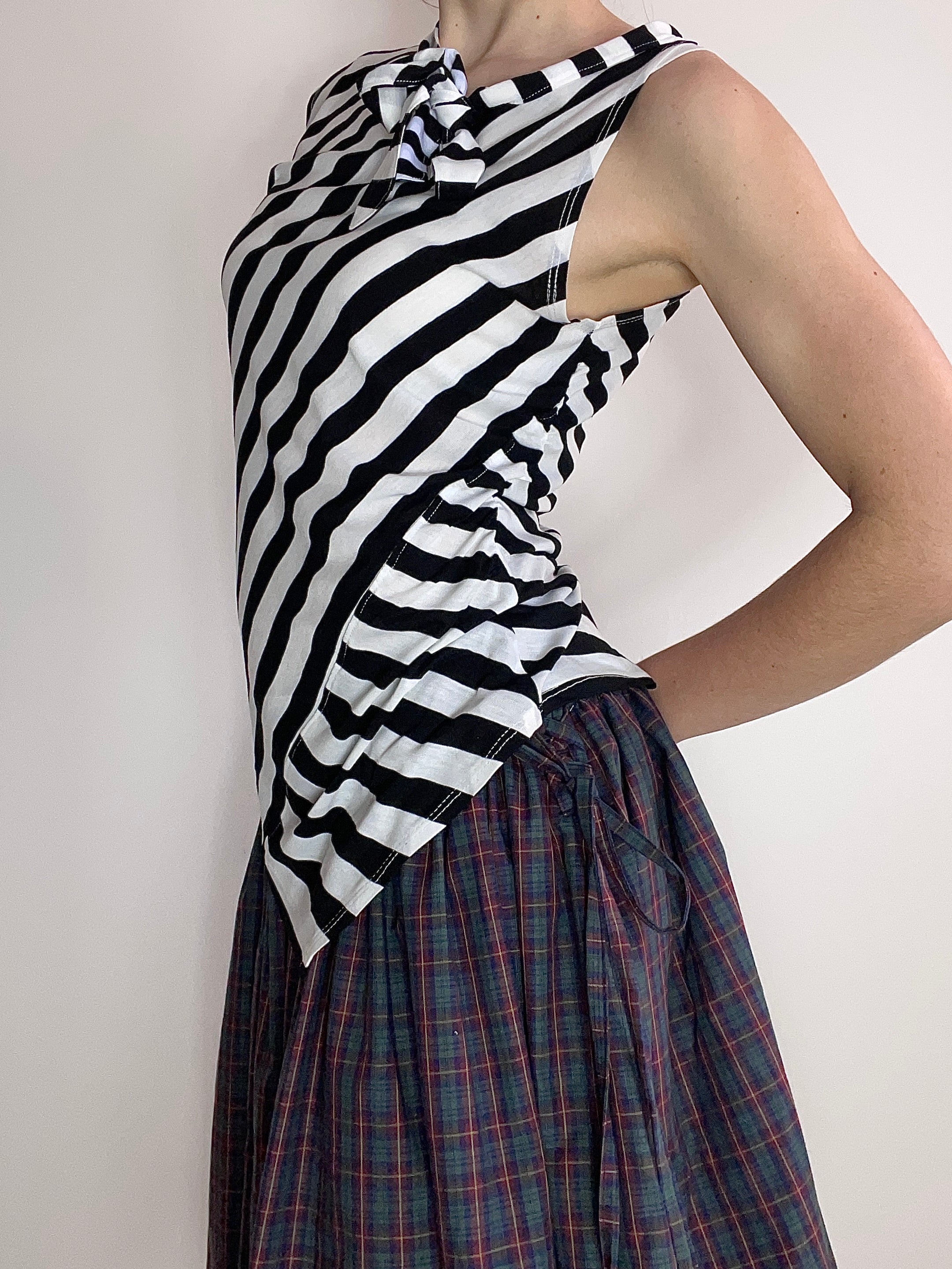 handmade striped monochrome tie up tank