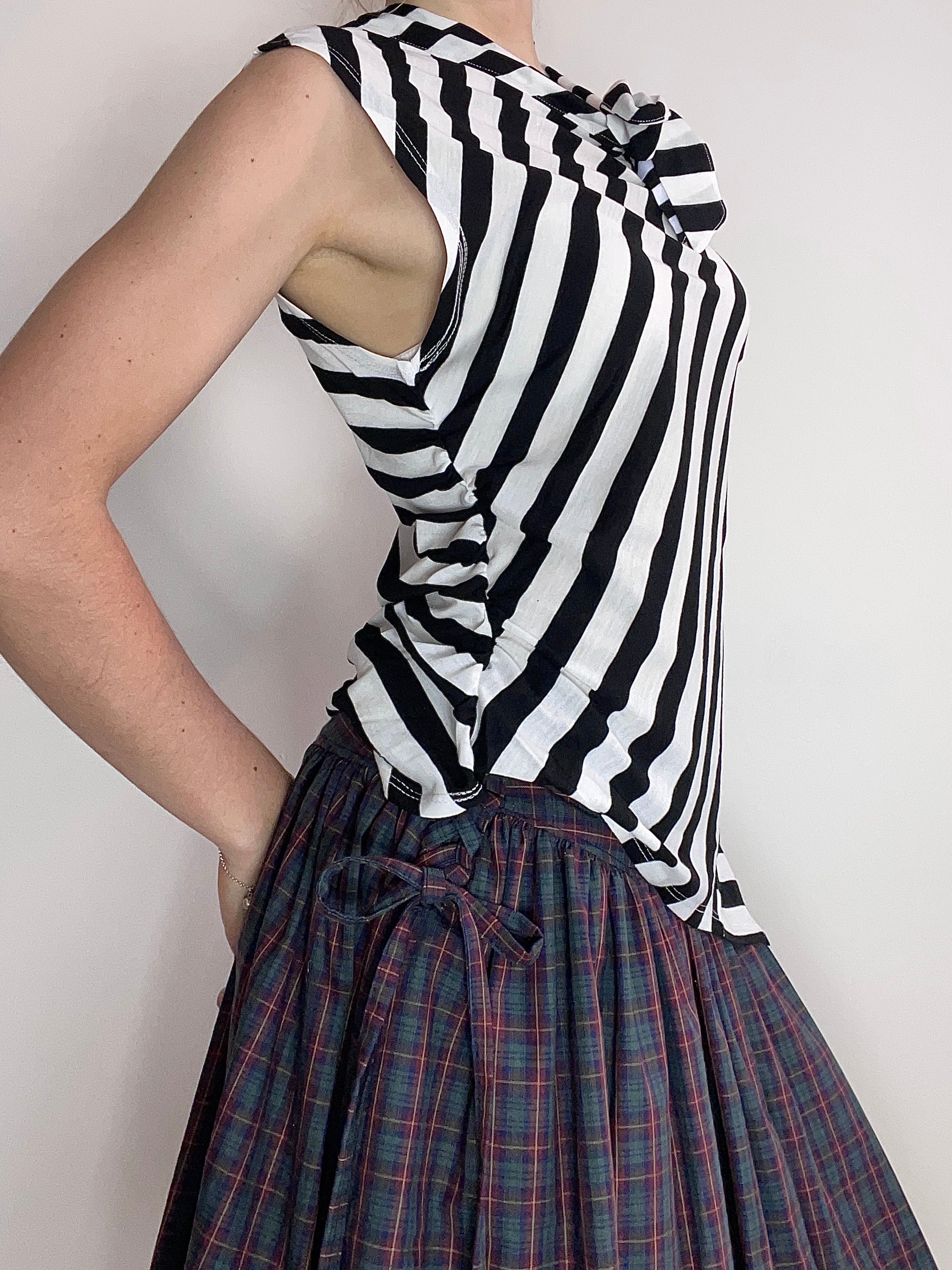 handmade striped monochrome tie up tank