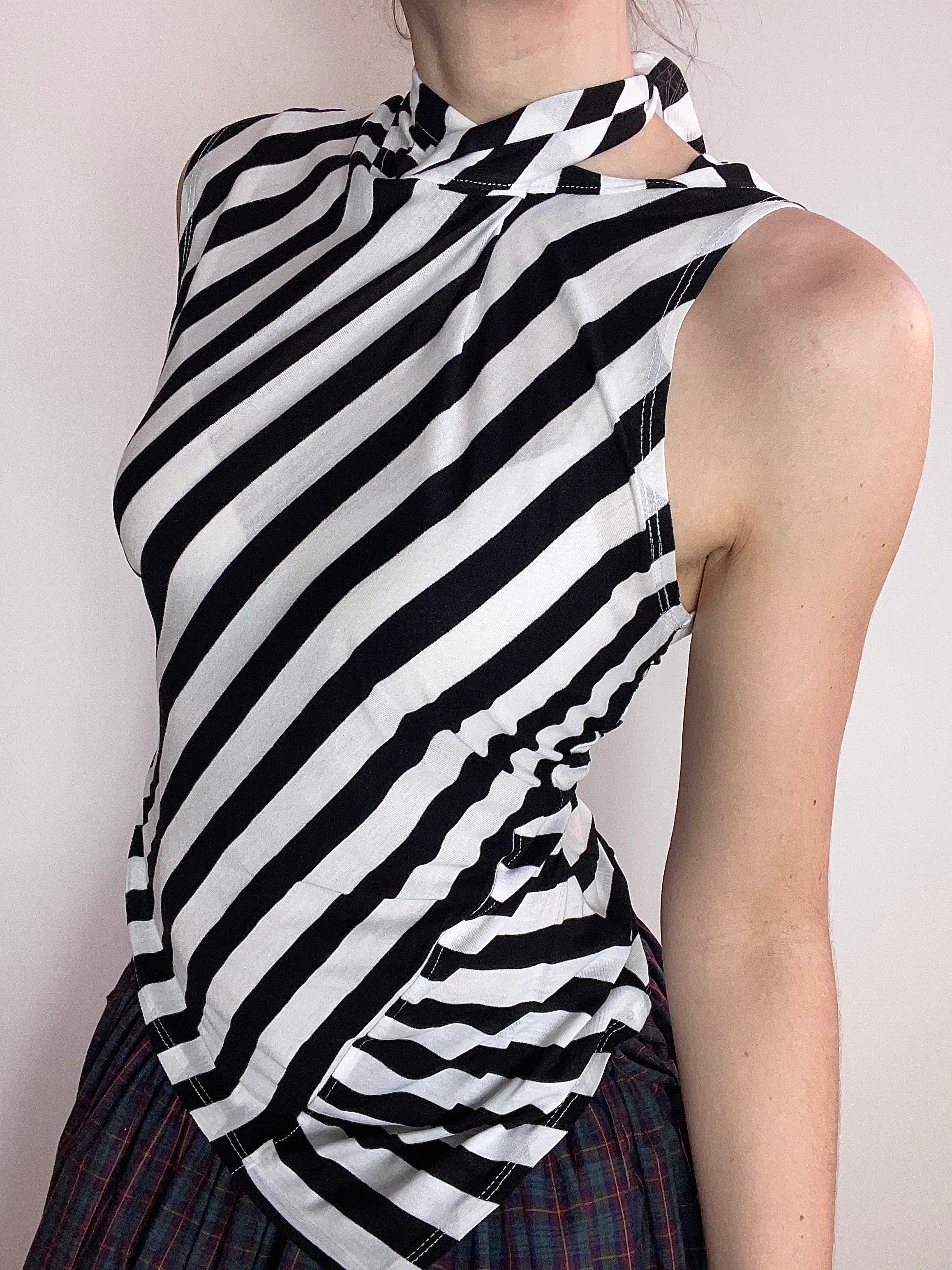handmade striped monochrome tie up tank