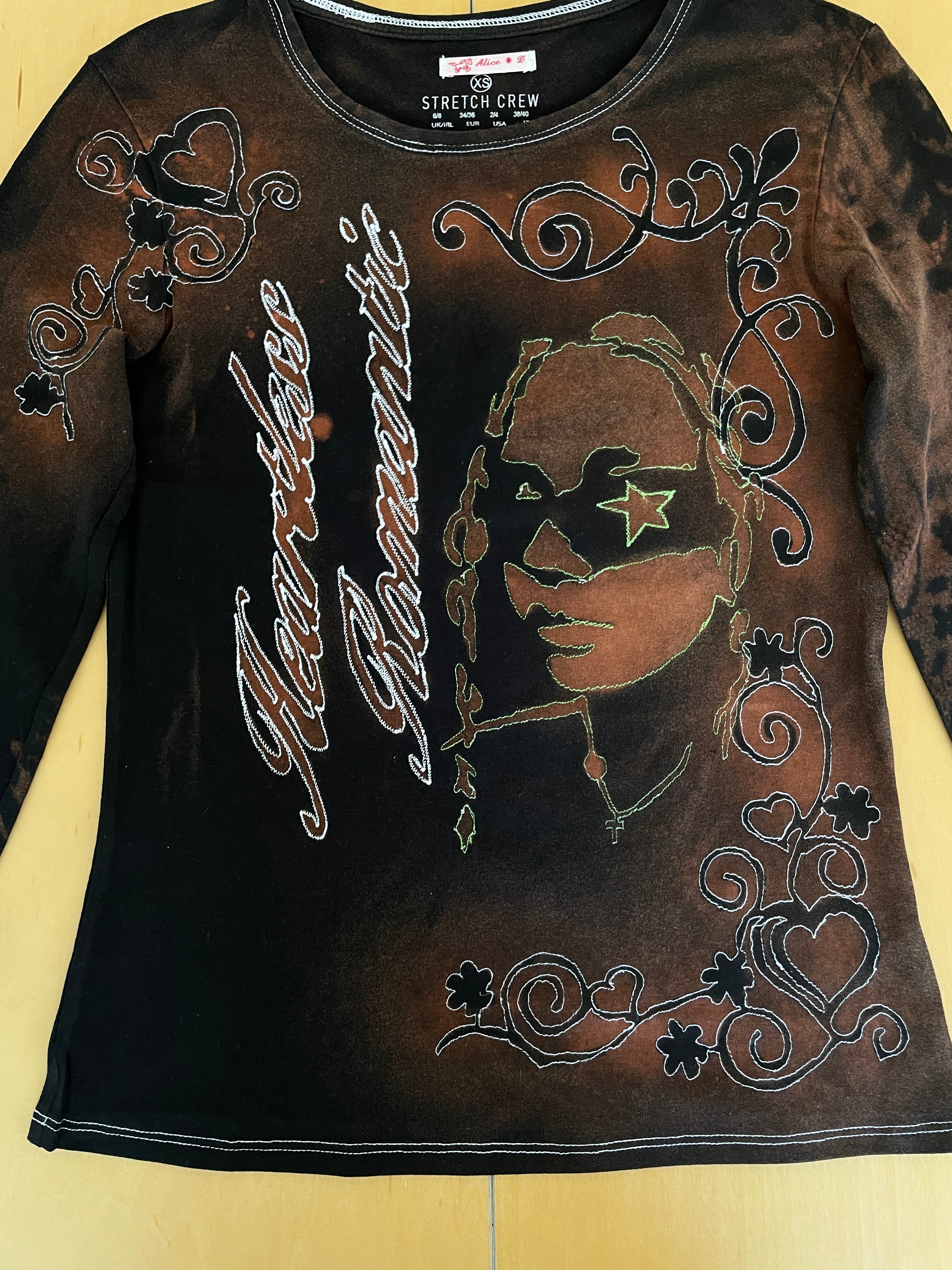 handmade stencil print girls face long sleeve