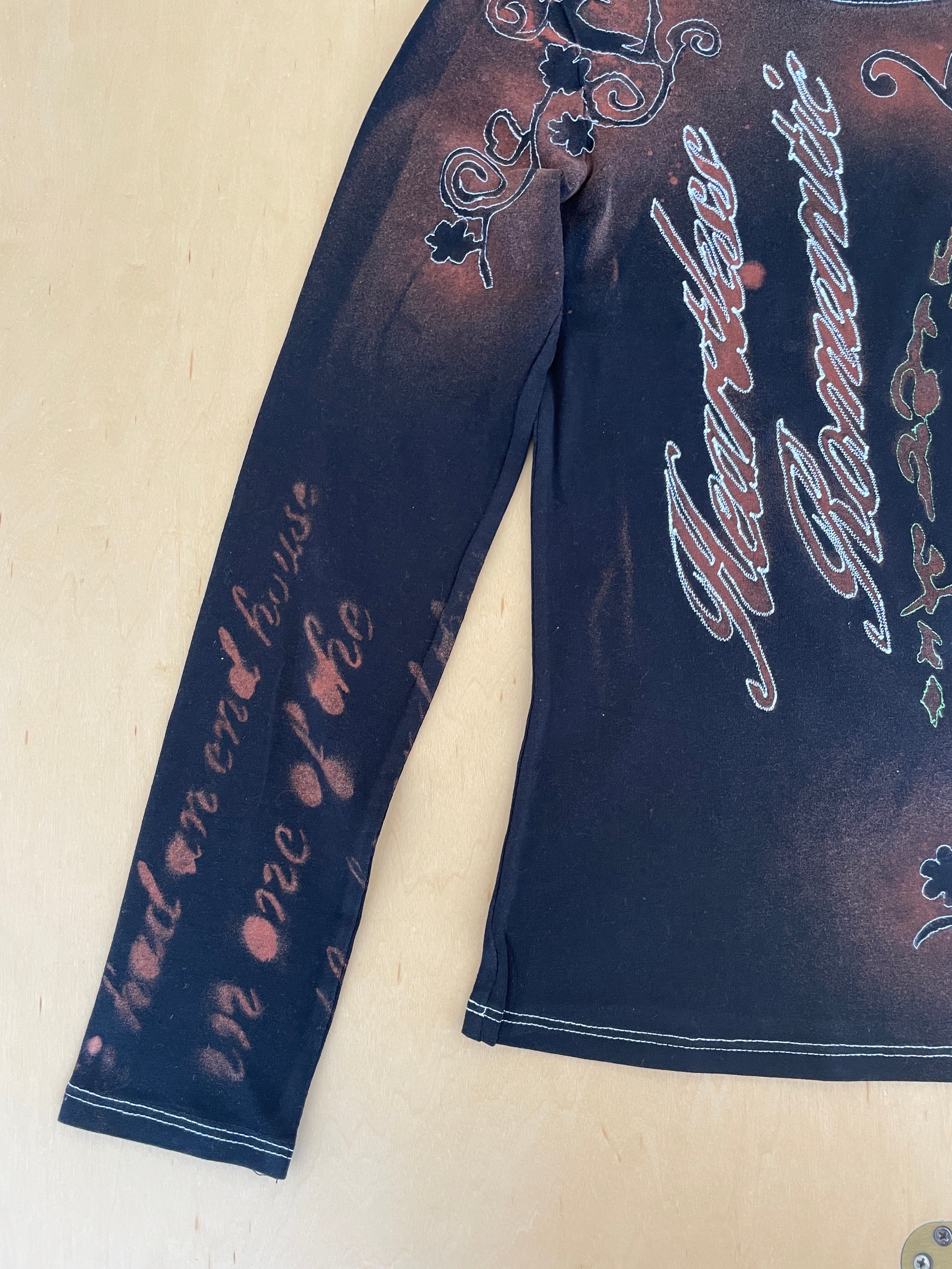handmade stencil print girls face long sleeve