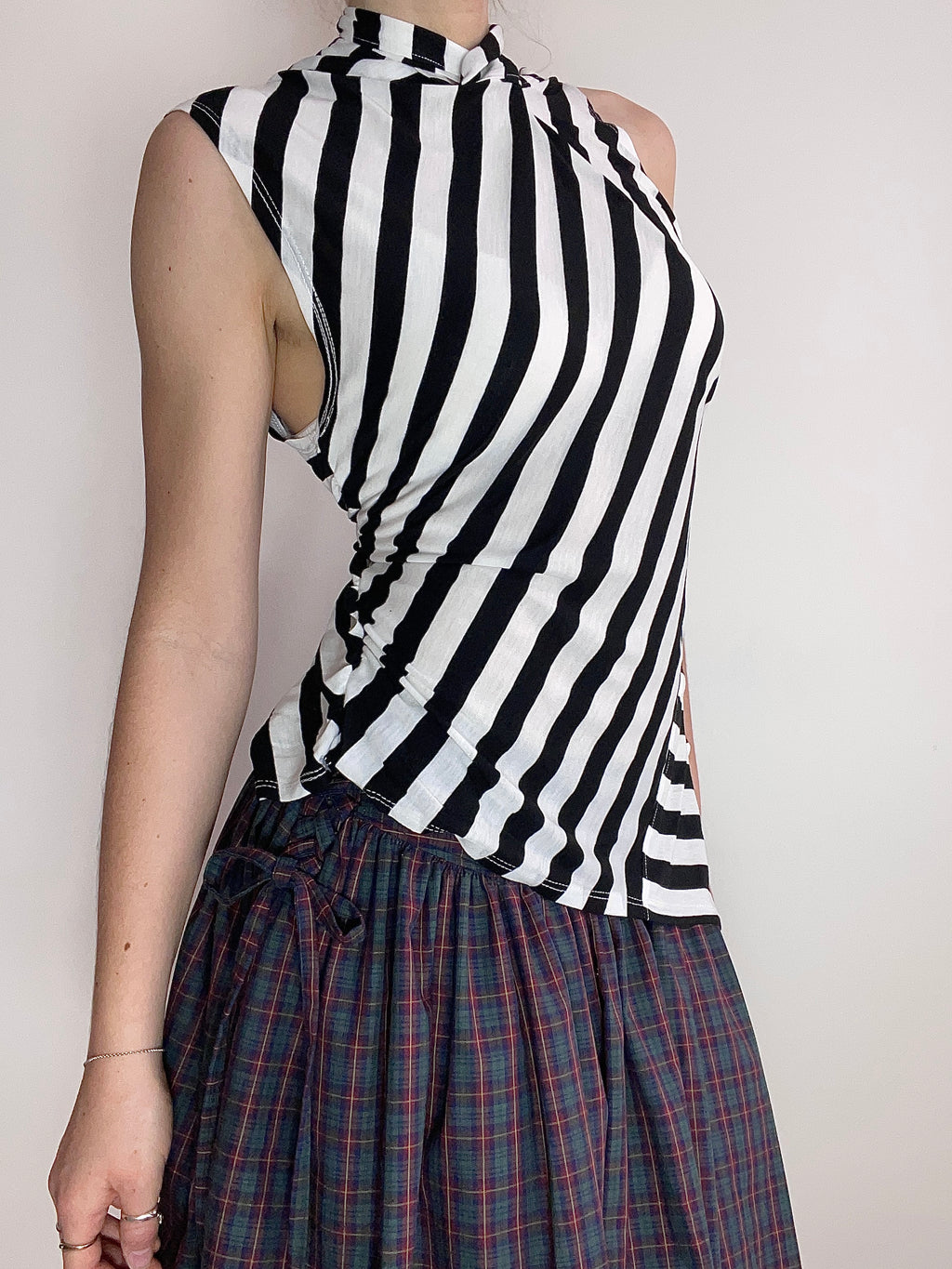 handmade striped monochrome tie up tank