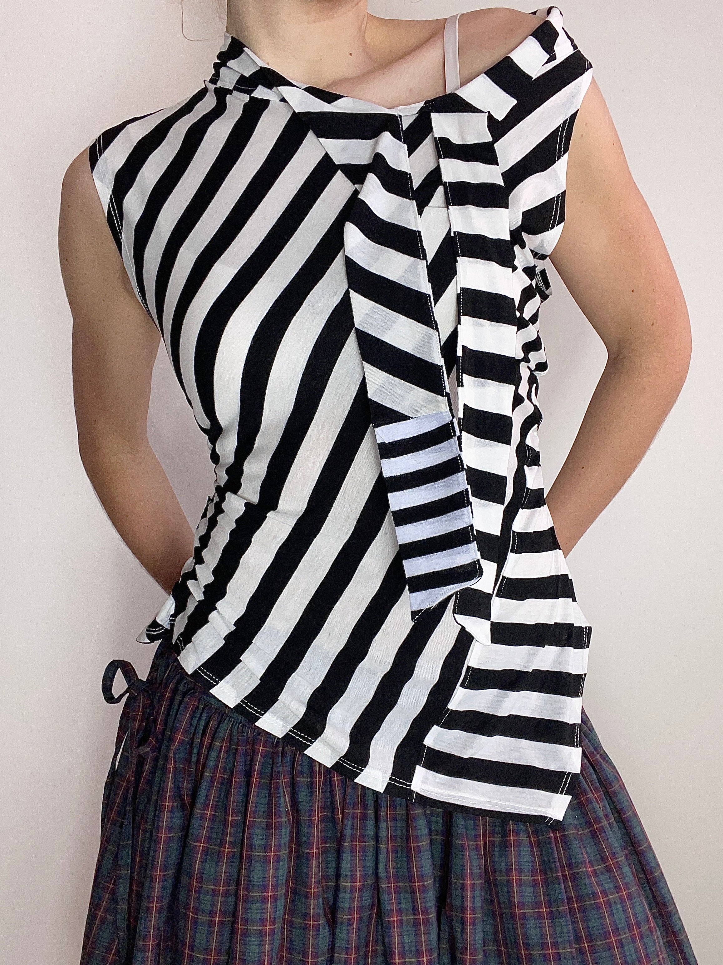 handmade striped monochrome tie up tank