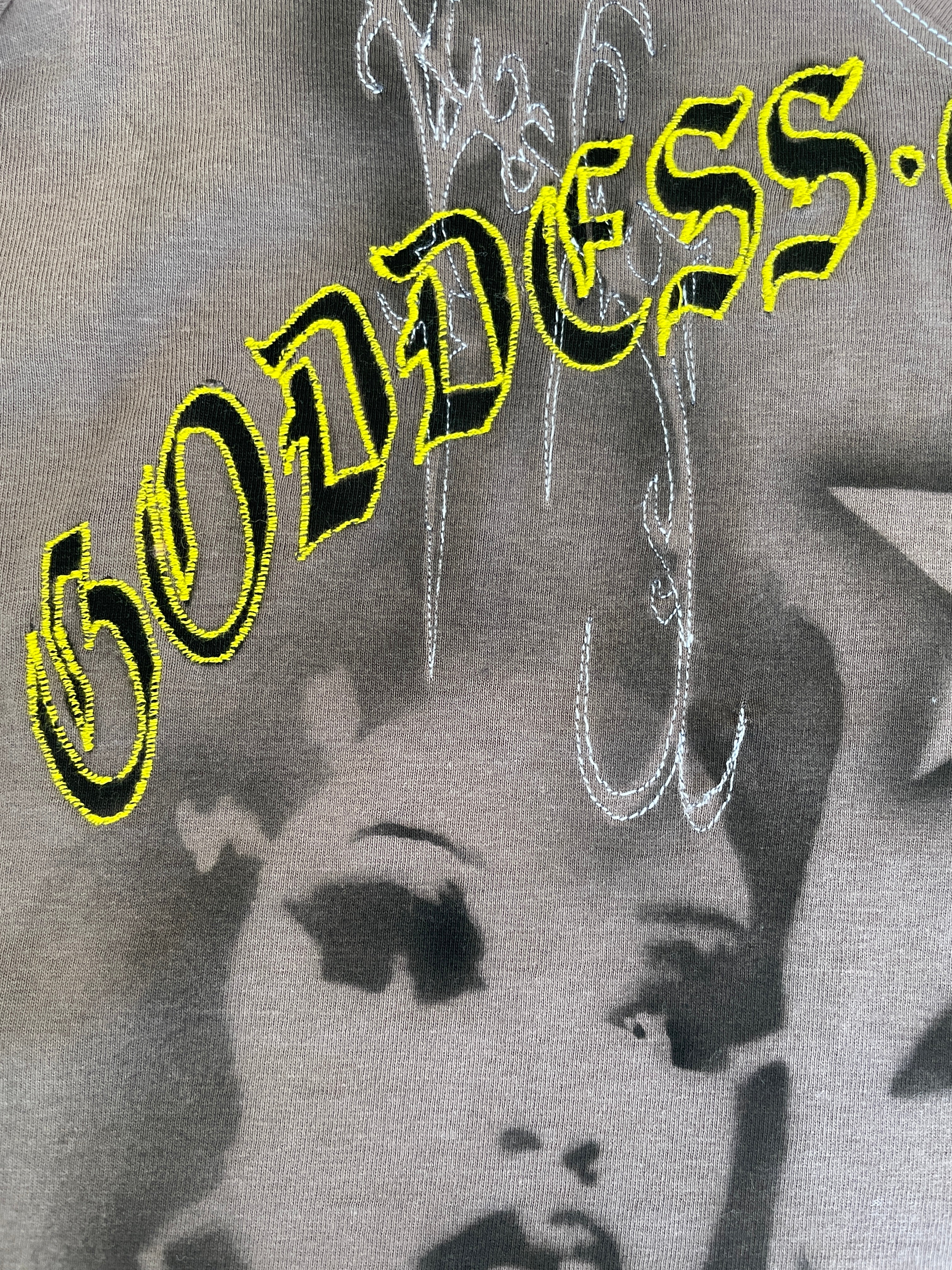 handmade airbrush stencil print embroidered tee