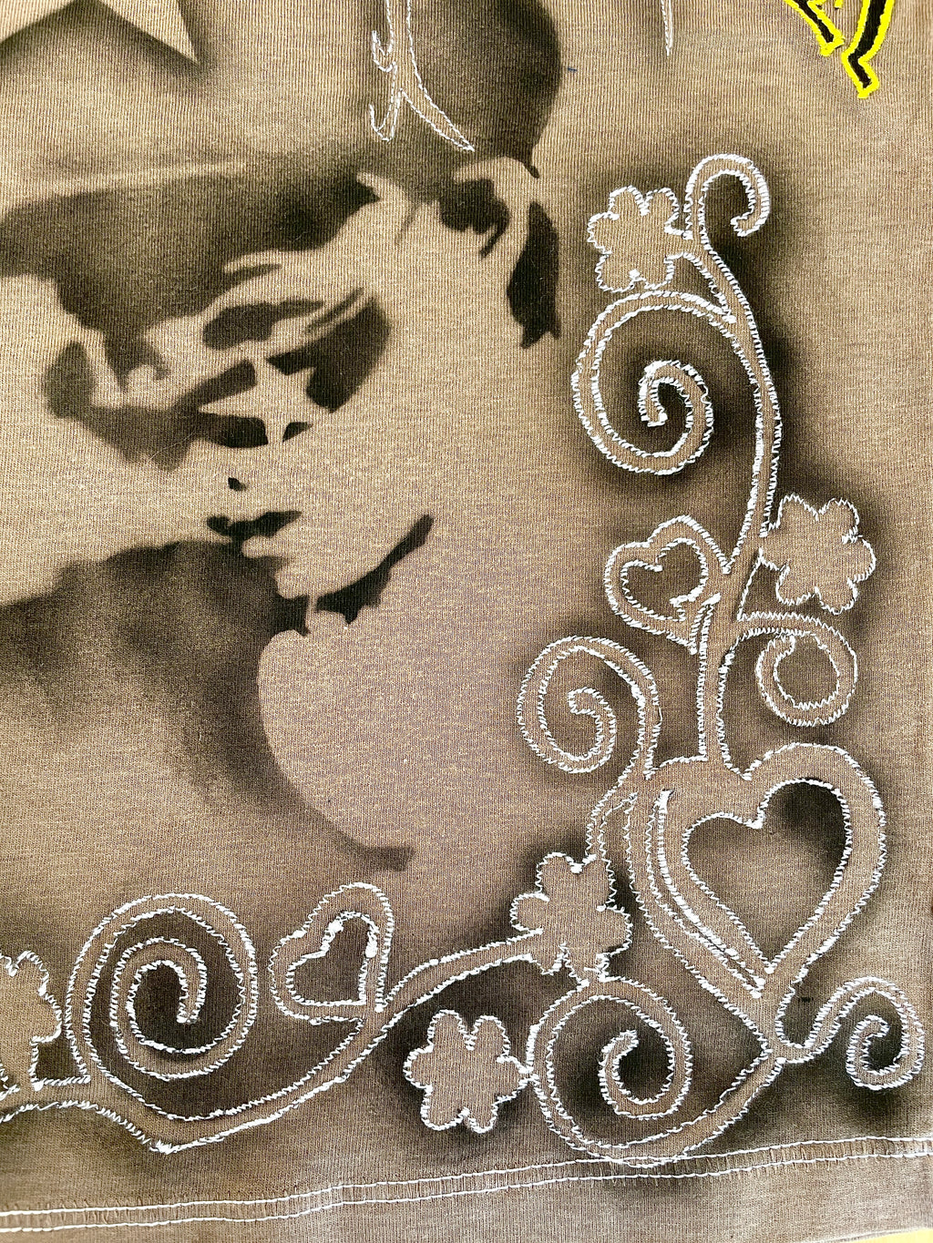 handmade airbrush stencil print embroidered tee