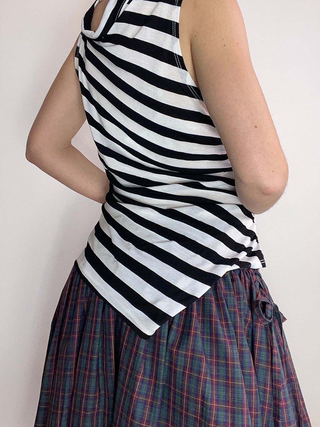 handmade striped monochrome tie up tank