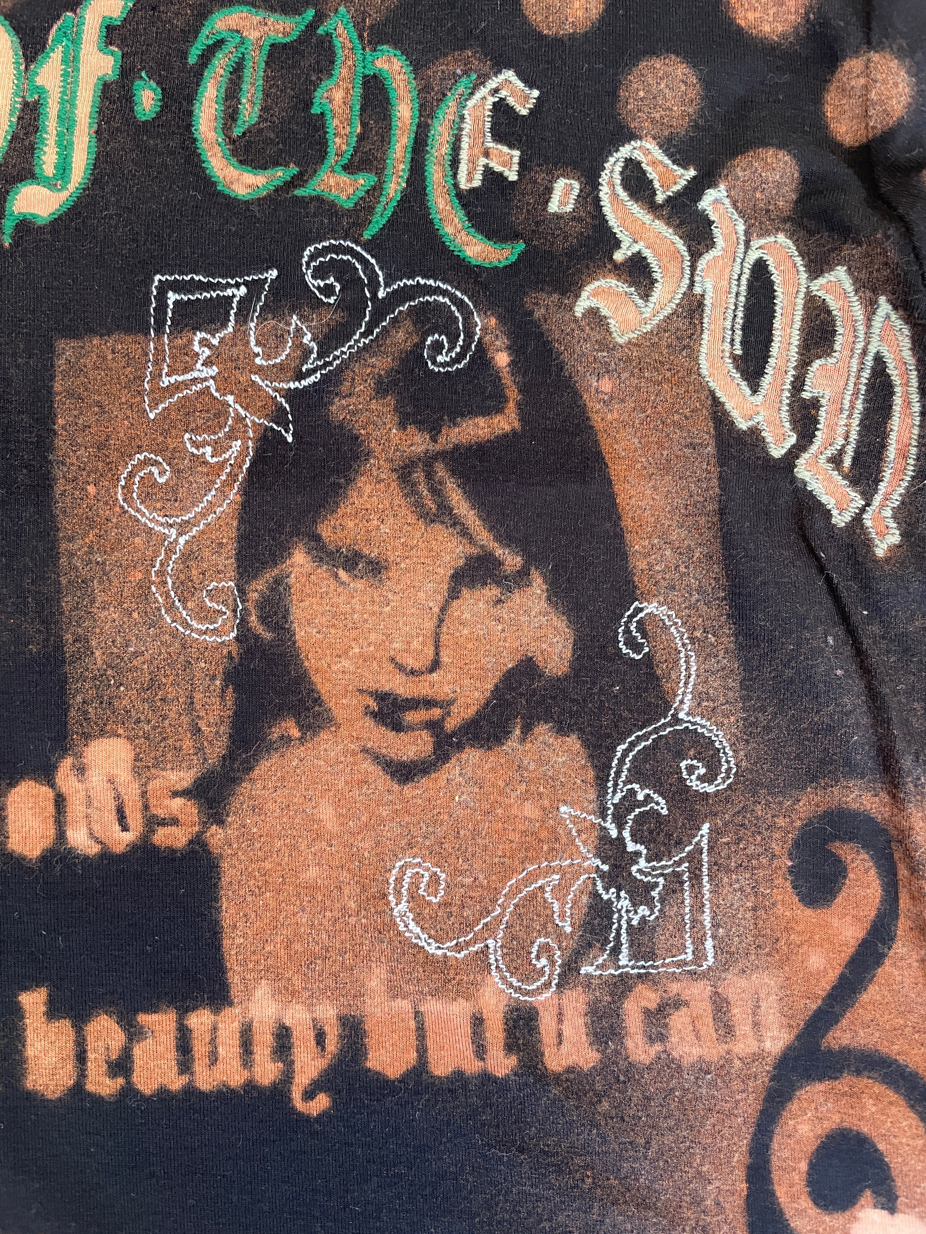 handmade stencil print girls face polka dot long sleeve