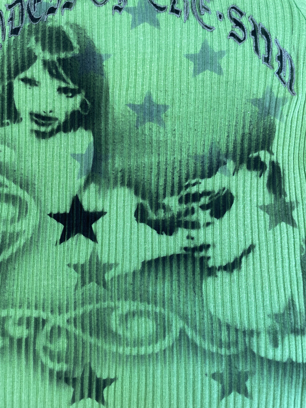 handmade airbrush stencil print ribbed embroidered tee