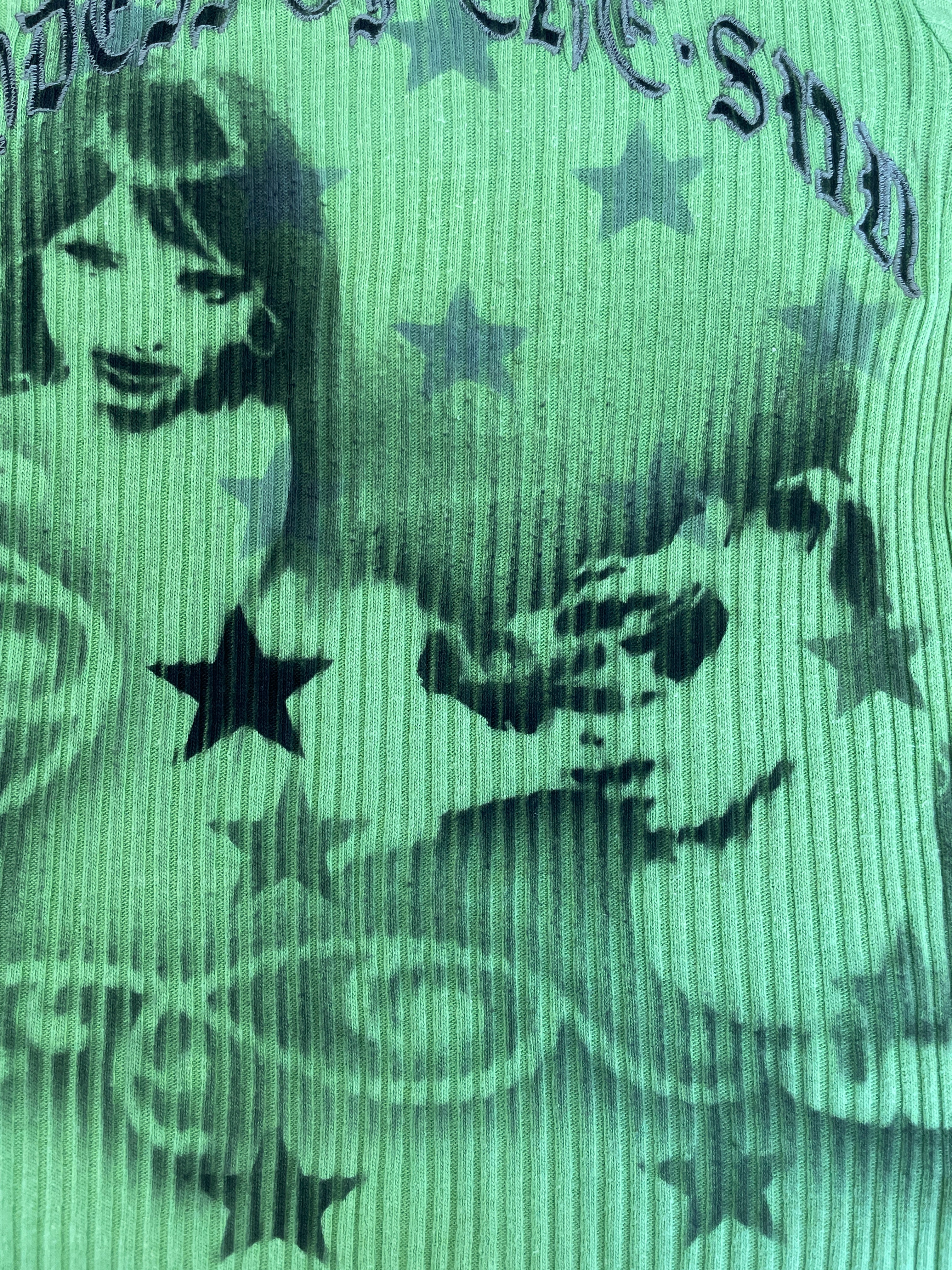 handmade airbrush stencil print ribbed embroidered tee
