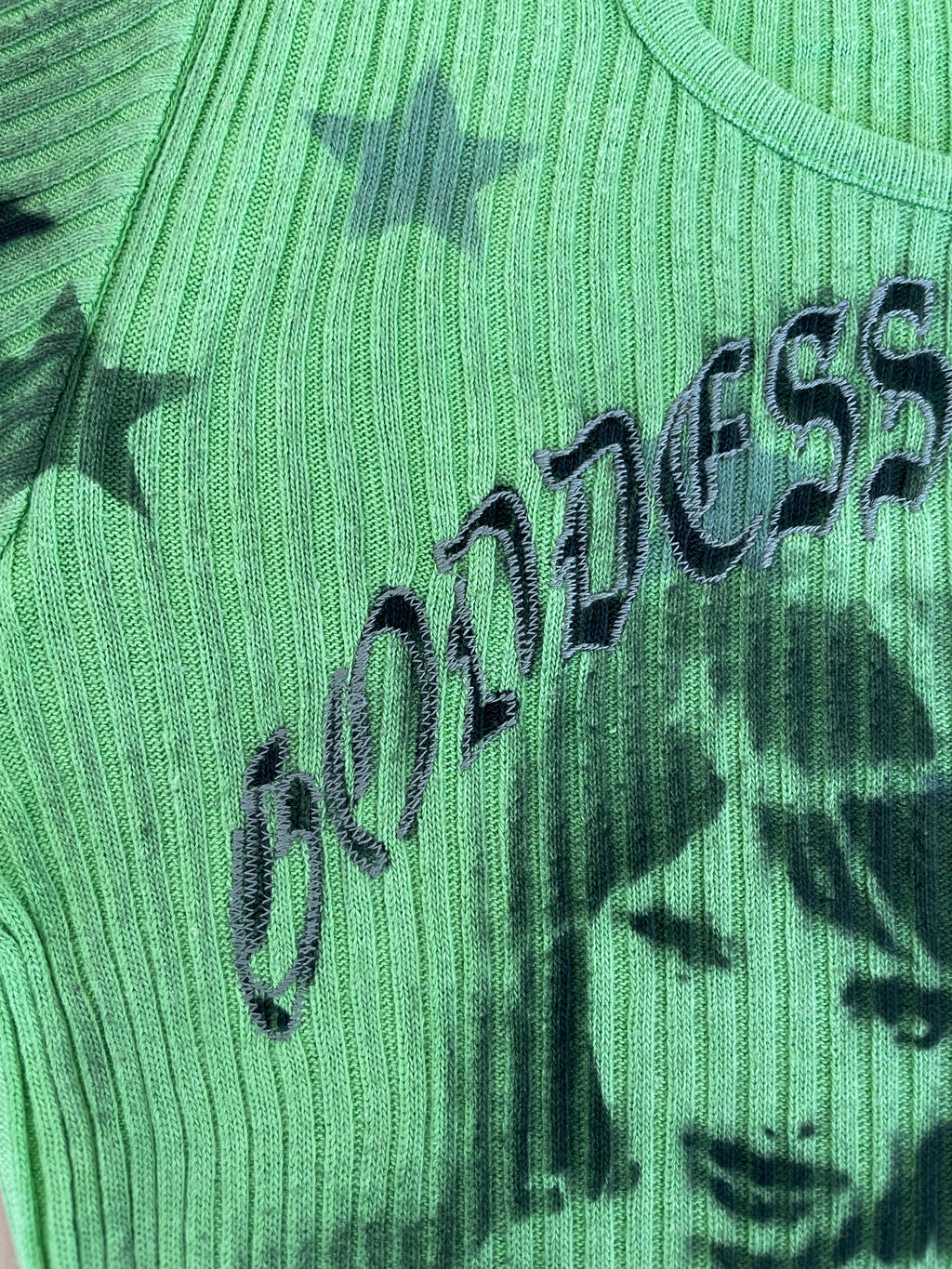 handmade airbrush stencil print ribbed embroidered tee