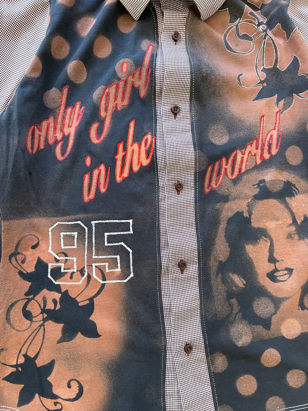 handmade button up shirt with stencil print design