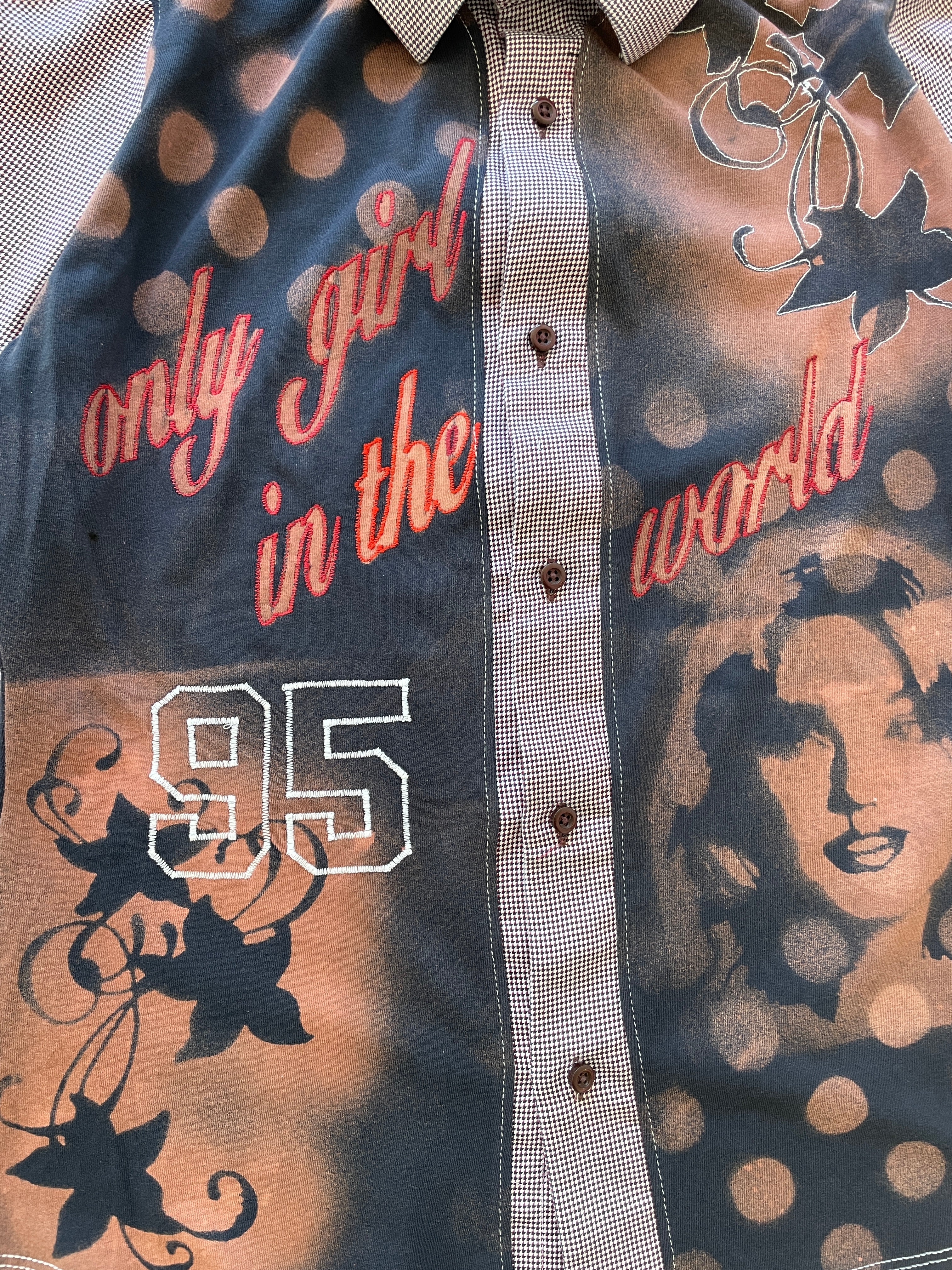 handmade button up shirt with stencil print design
