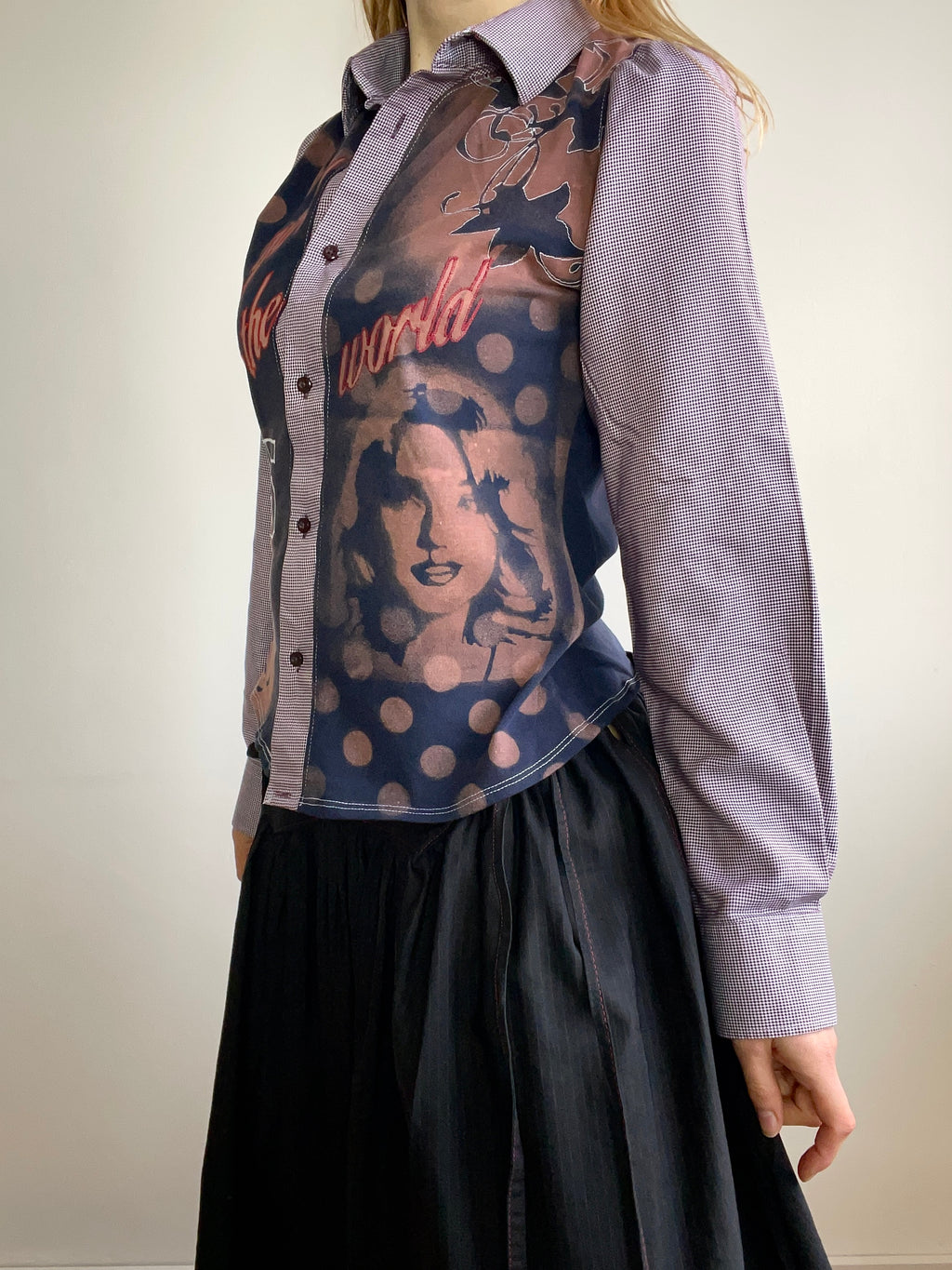 handmade button up shirt with stencil print design