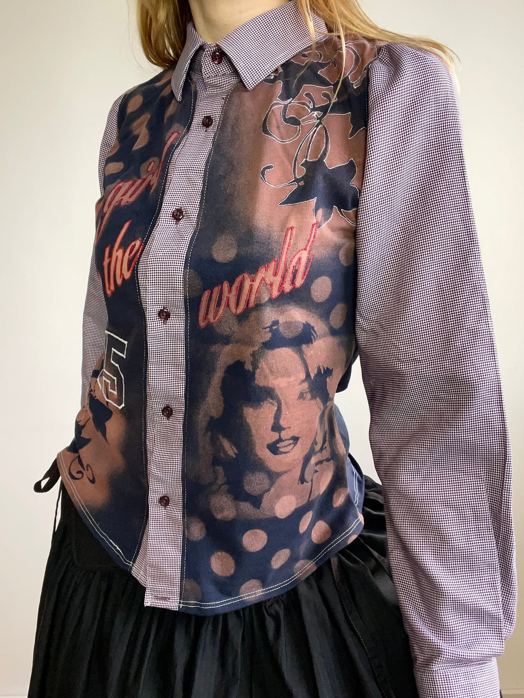 handmade button up shirt with stencil print design