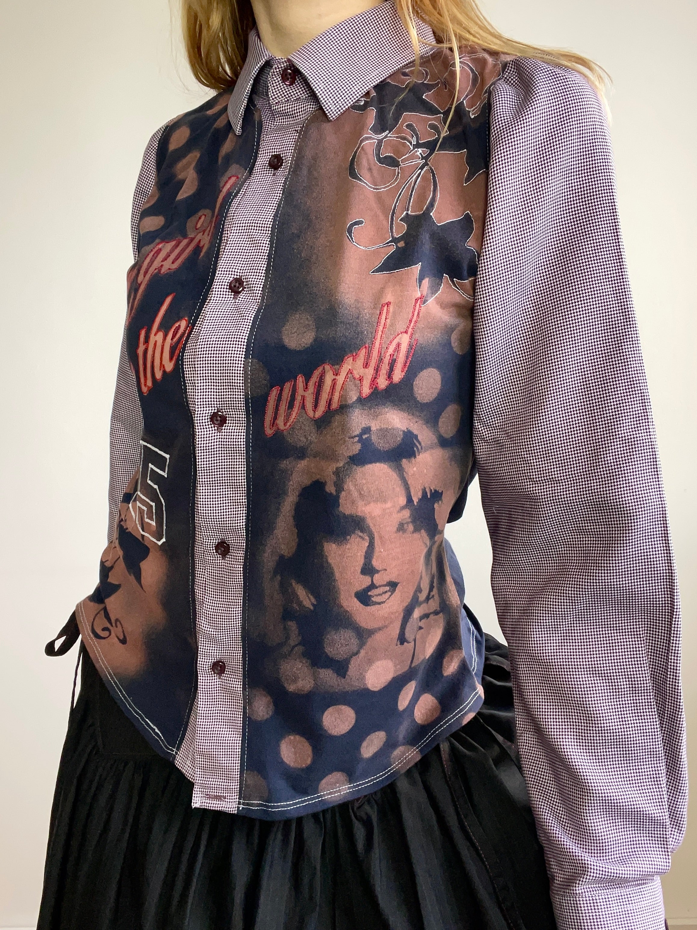 handmade button up shirt with stencil print design
