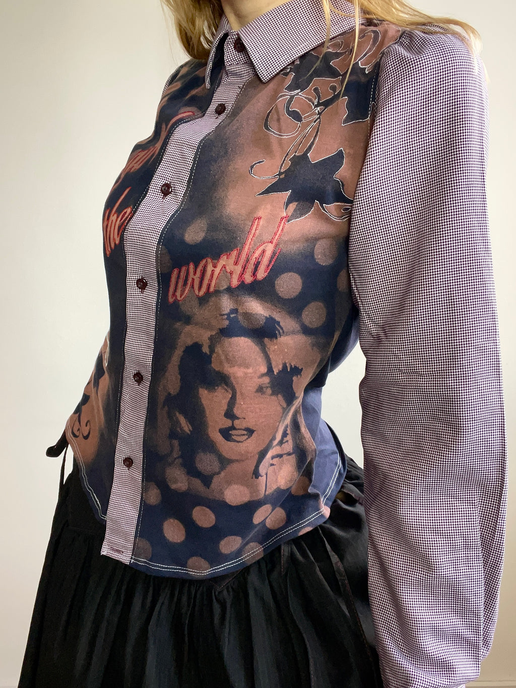 handmade button up shirt with stencil print design