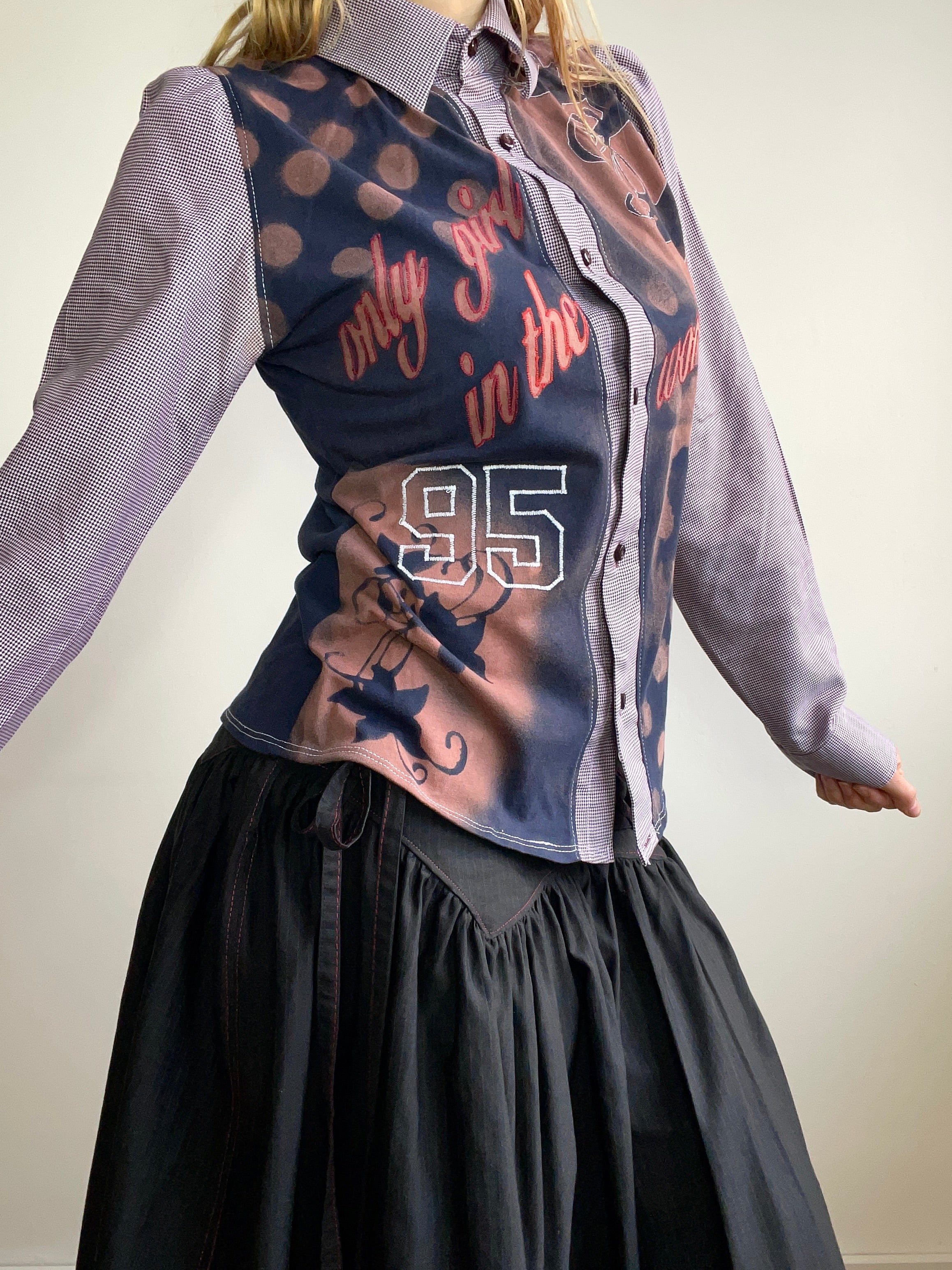 handmade button up shirt with stencil print design