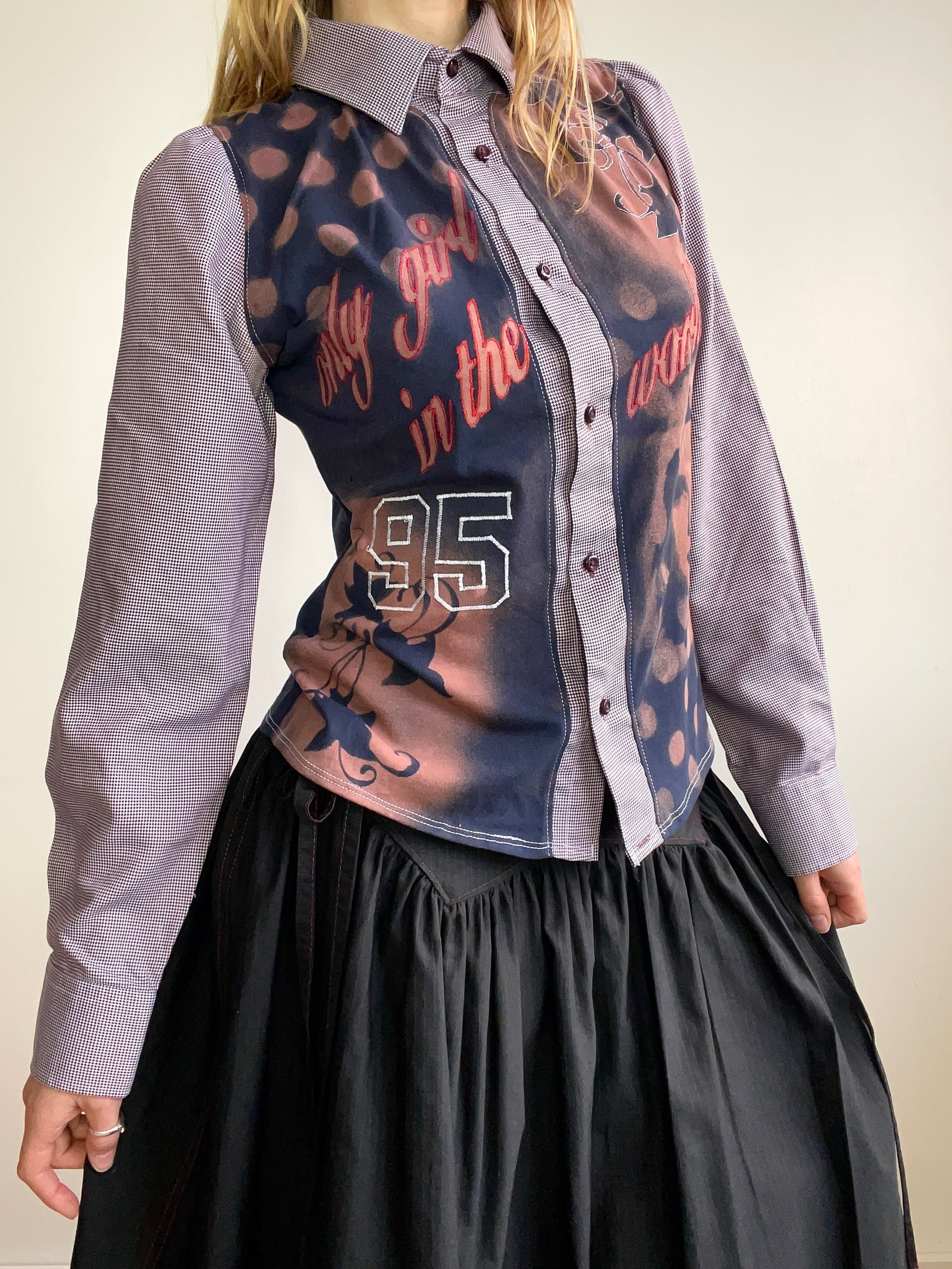 handmade button up shirt with stencil print design