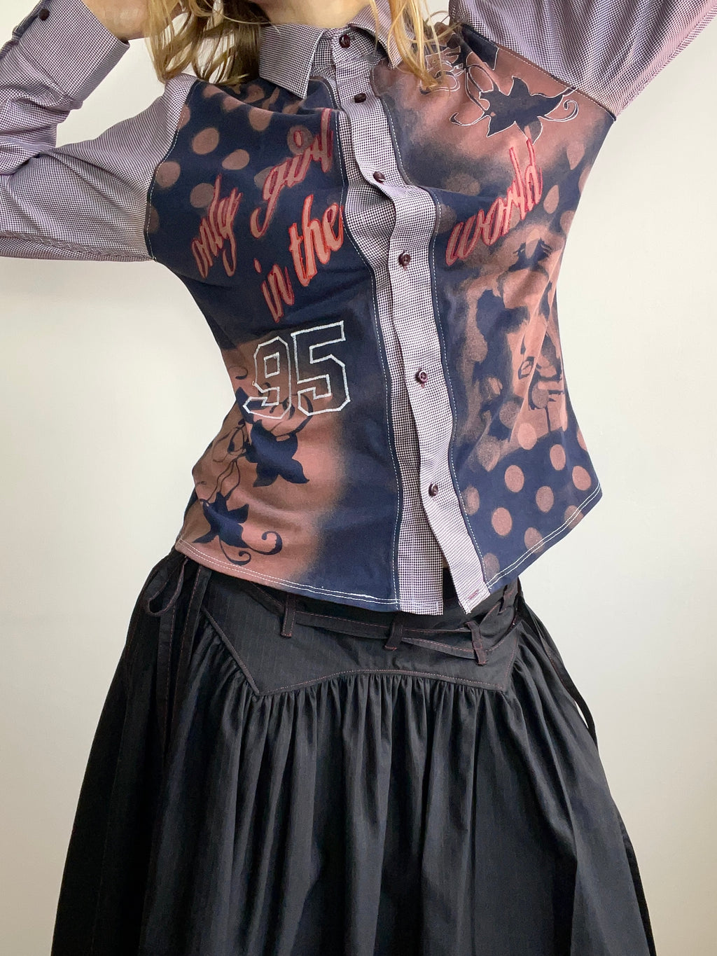 handmade button up shirt with stencil print design