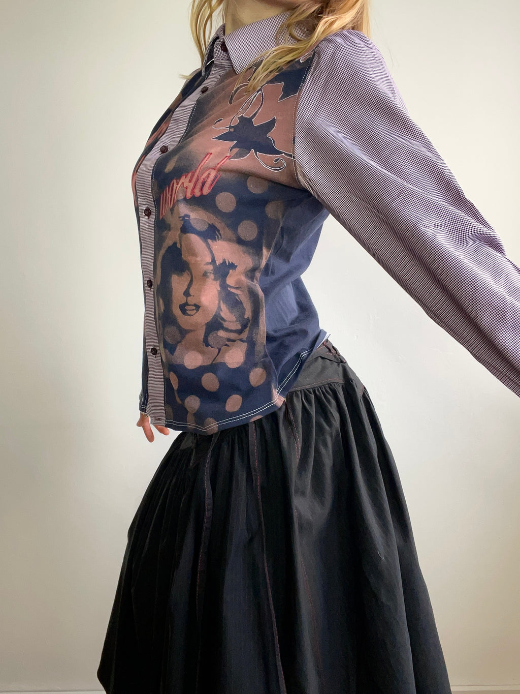 handmade button up shirt with stencil print design
