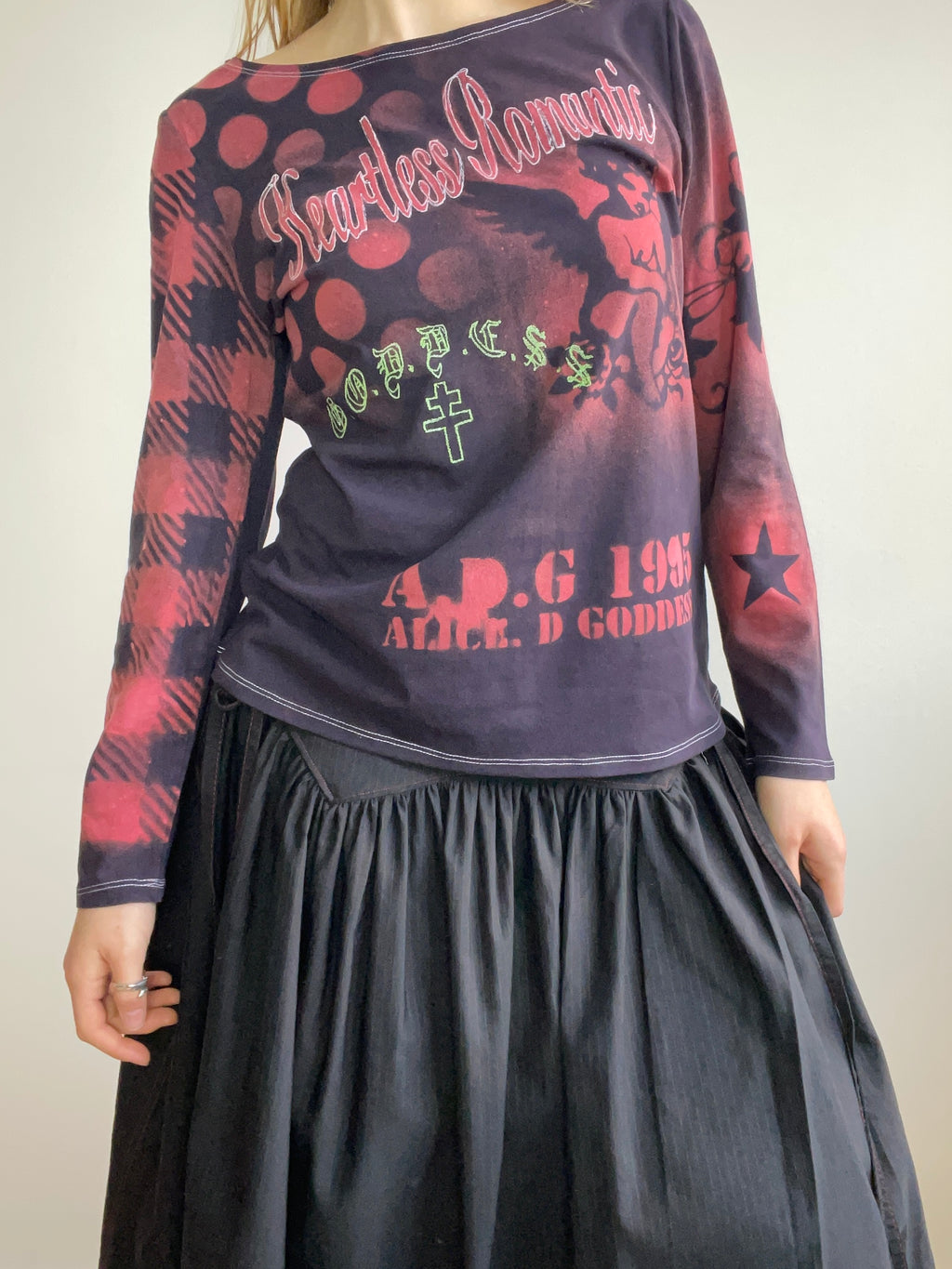 handmade stencil print girls face long sleeve