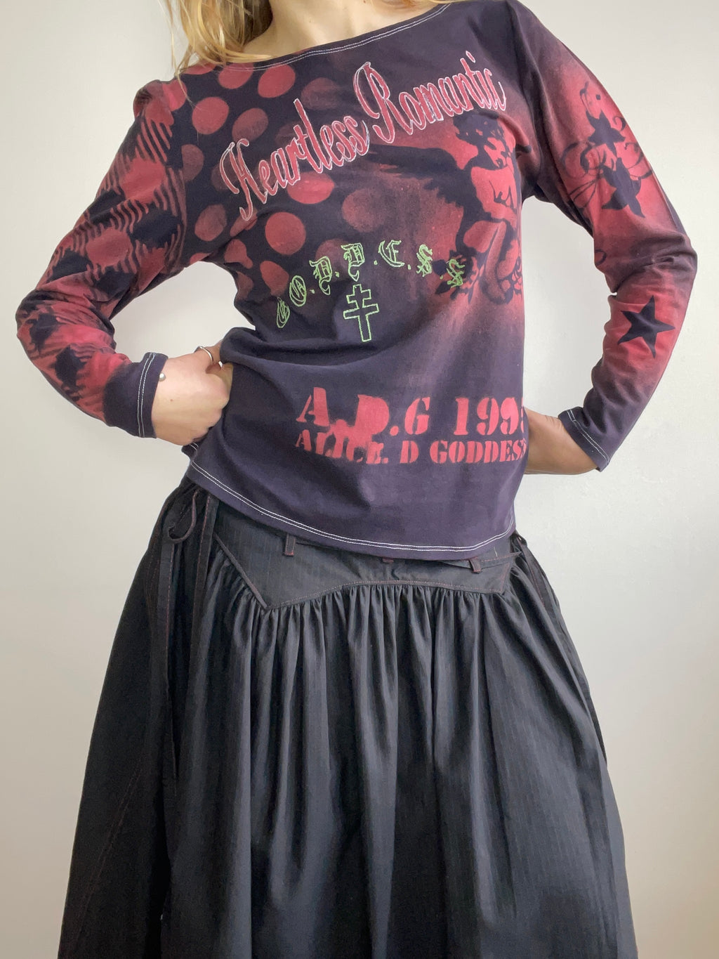 handmade stencil print girls face long sleeve