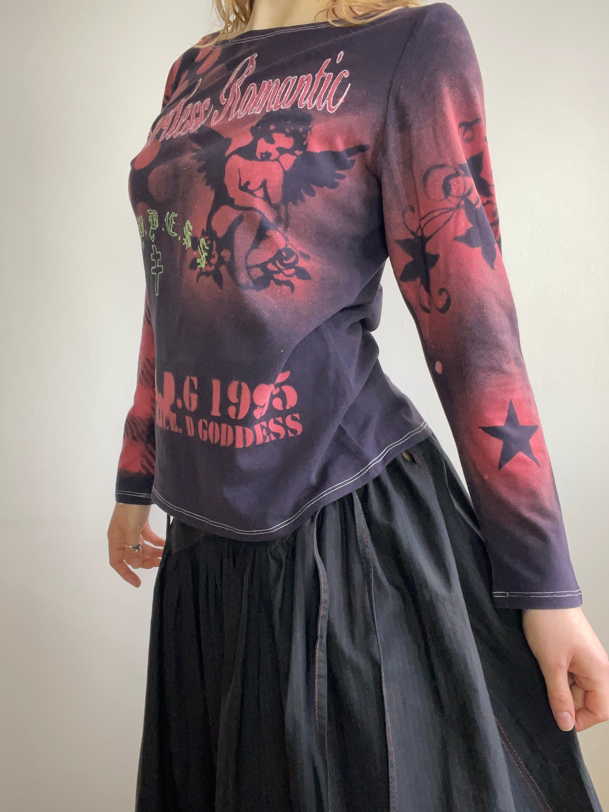 handmade stencil print girls face long sleeve