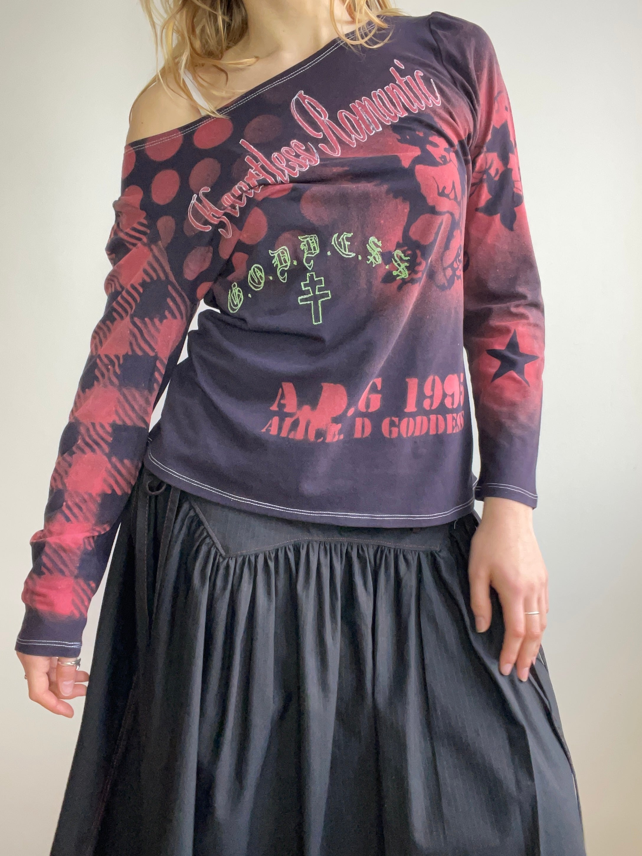 handmade stencil print girls face long sleeve