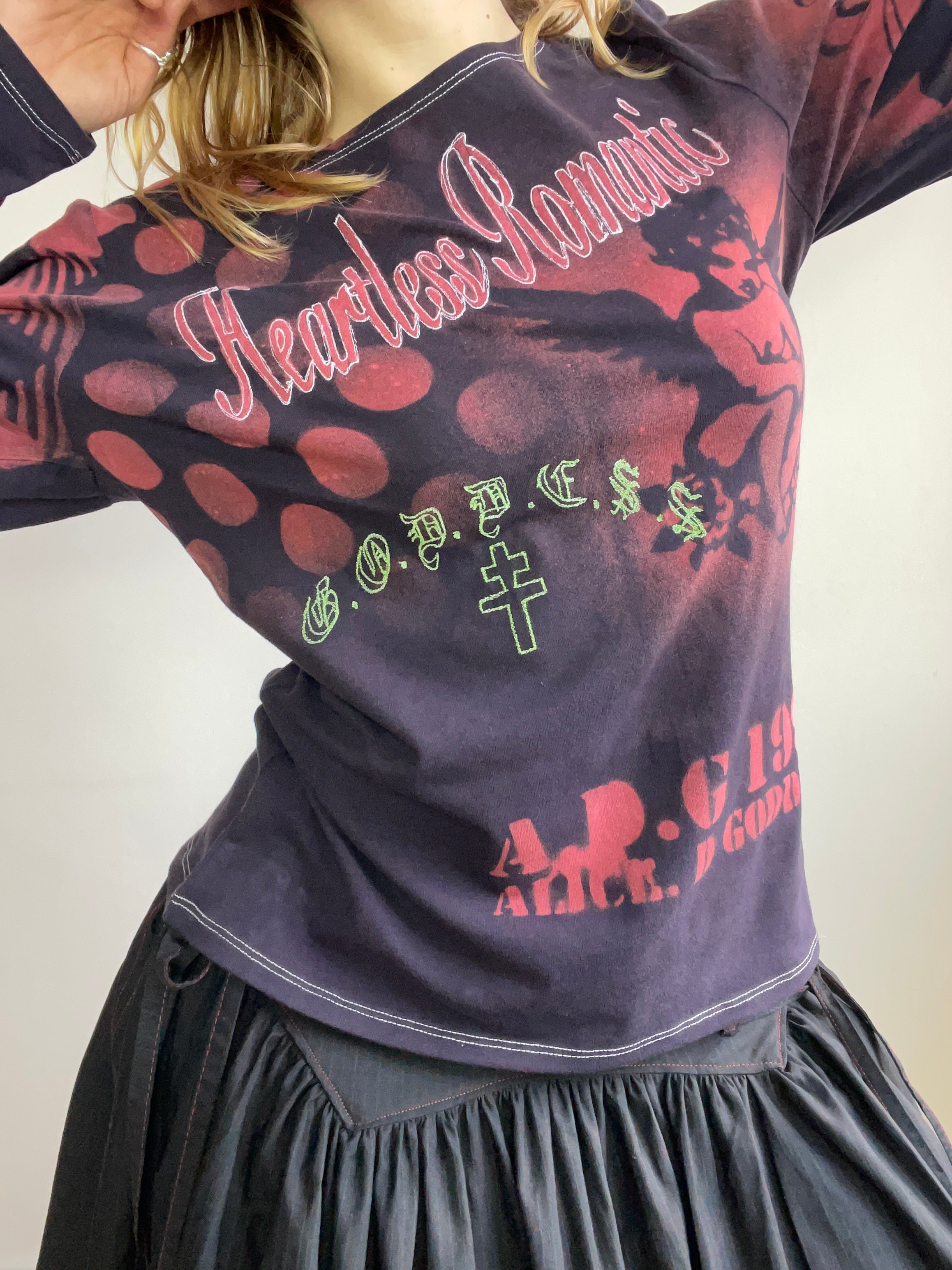 handmade stencil print girls face long sleeve