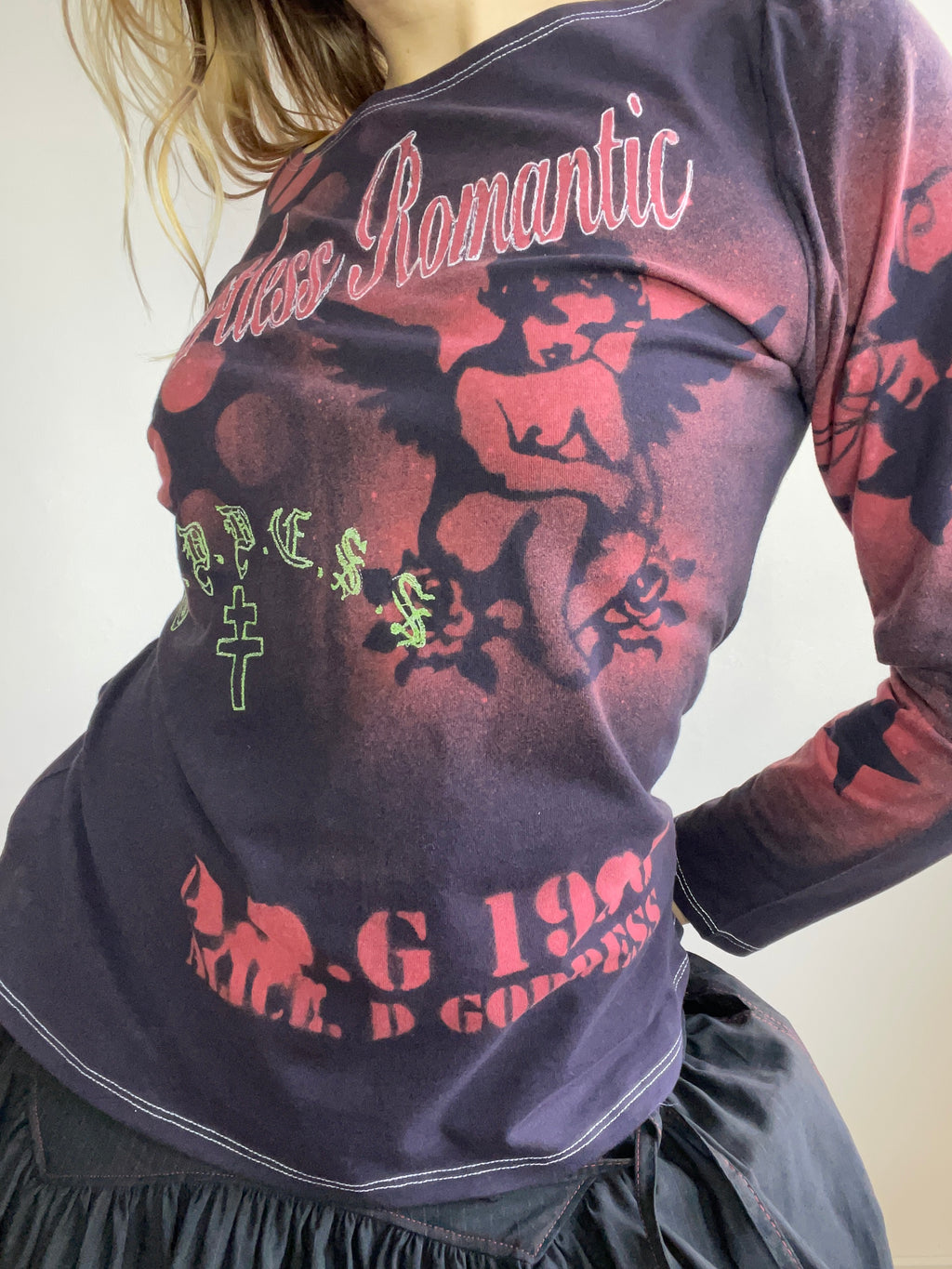 handmade stencil print girls face long sleeve