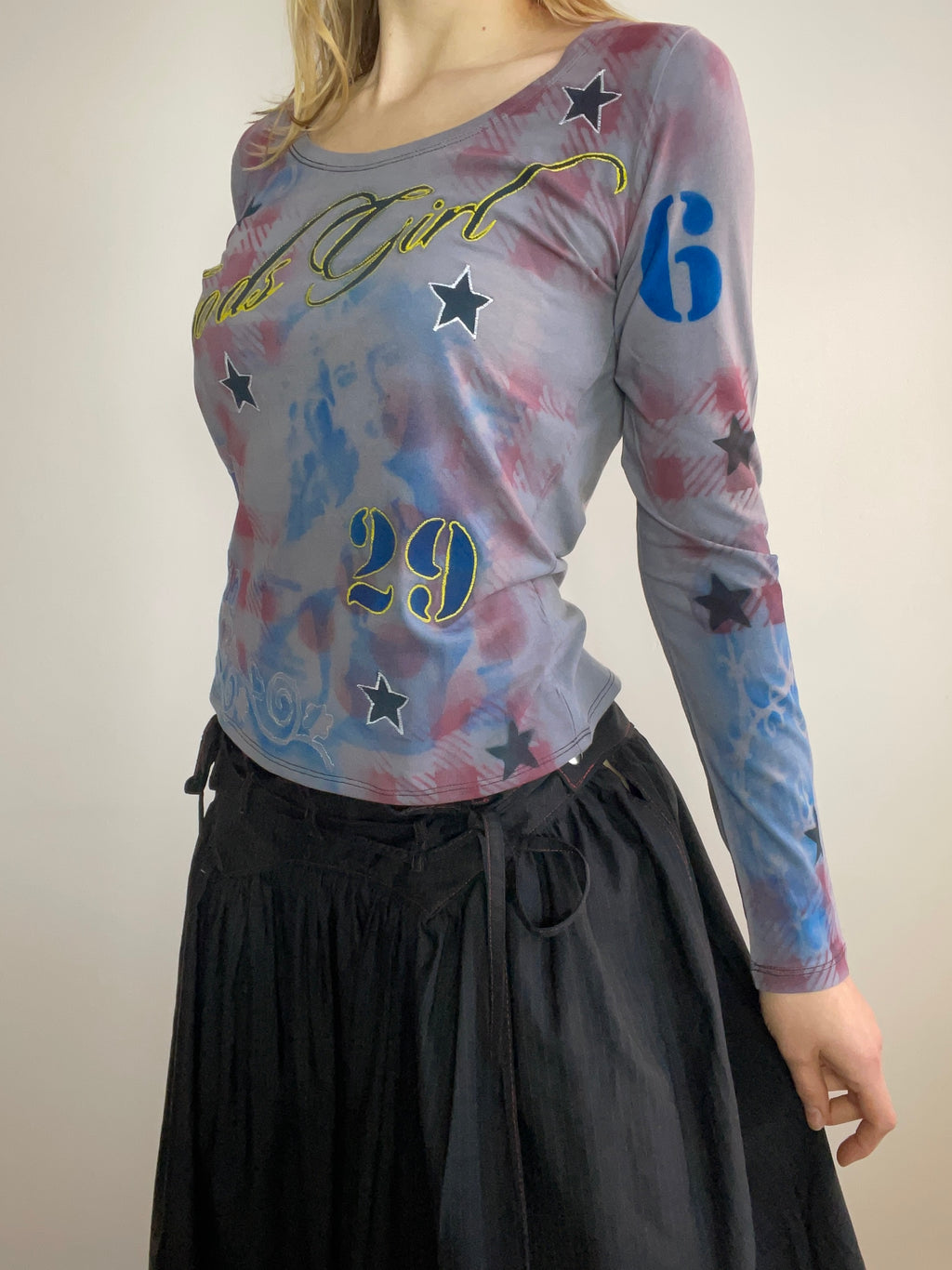 handmade tartan airbrush stencil print ribbed embroidered long sleeve