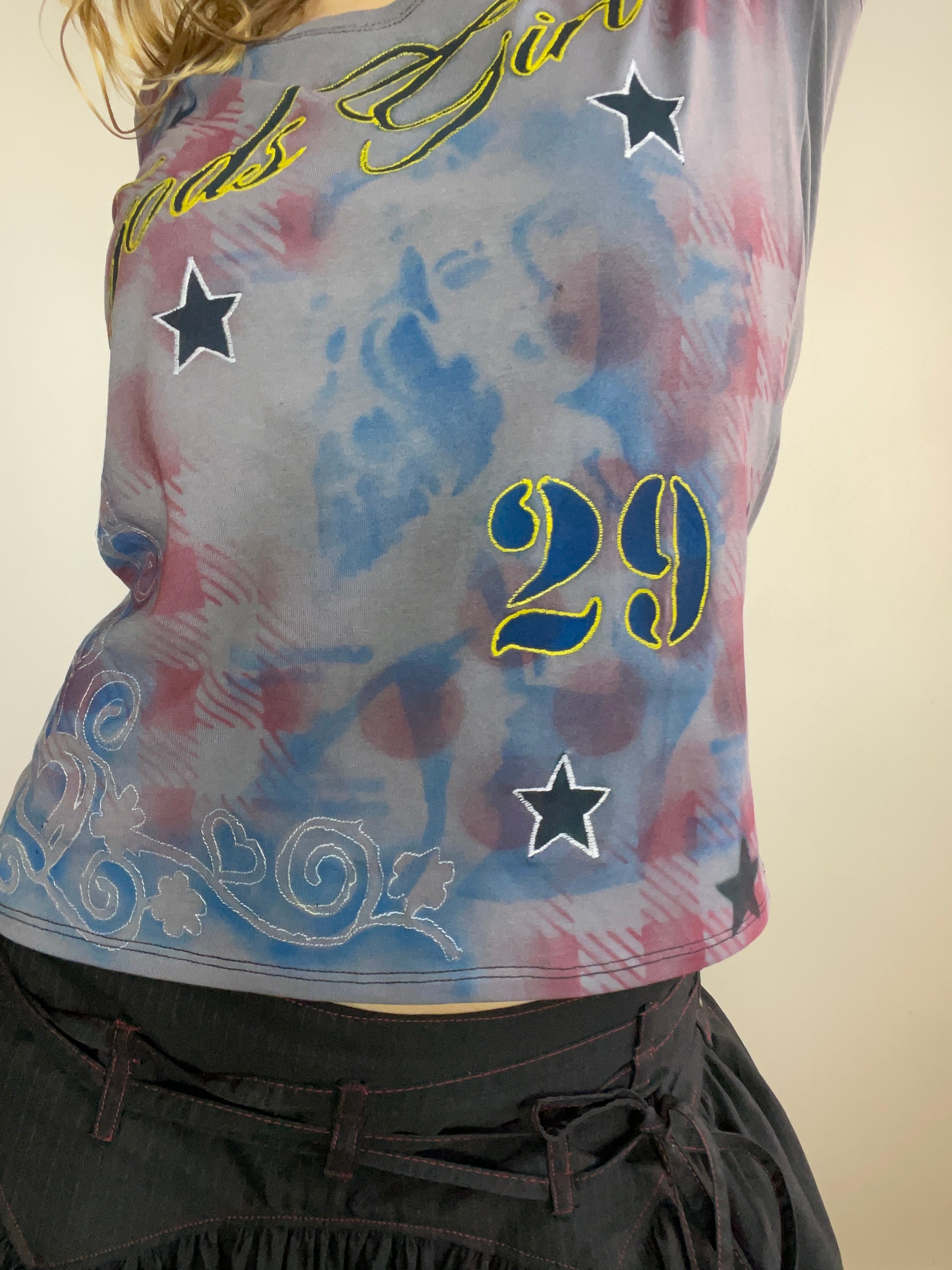 handmade tartan airbrush stencil print ribbed embroidered long sleeve