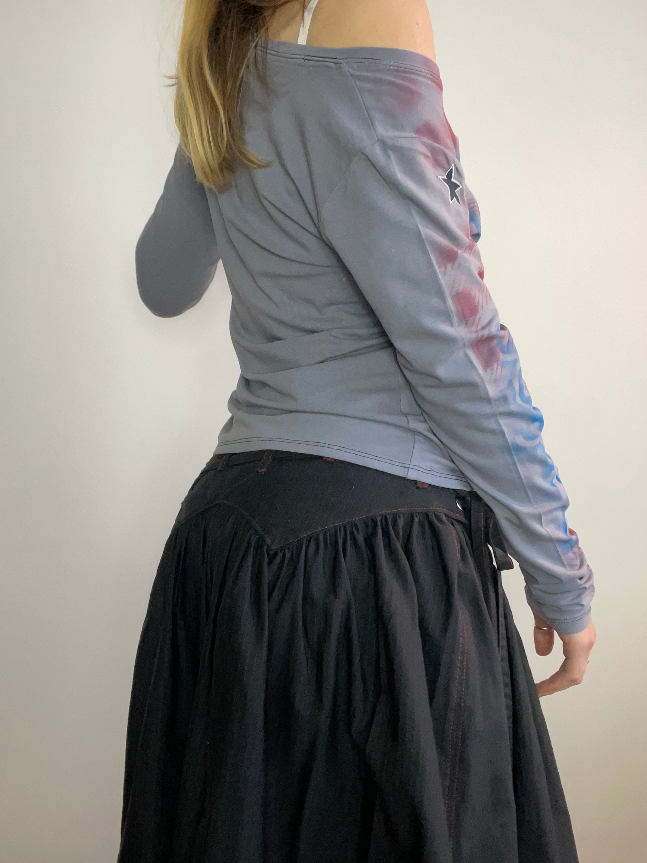 handmade tartan airbrush stencil print ribbed embroidered long sleeve
