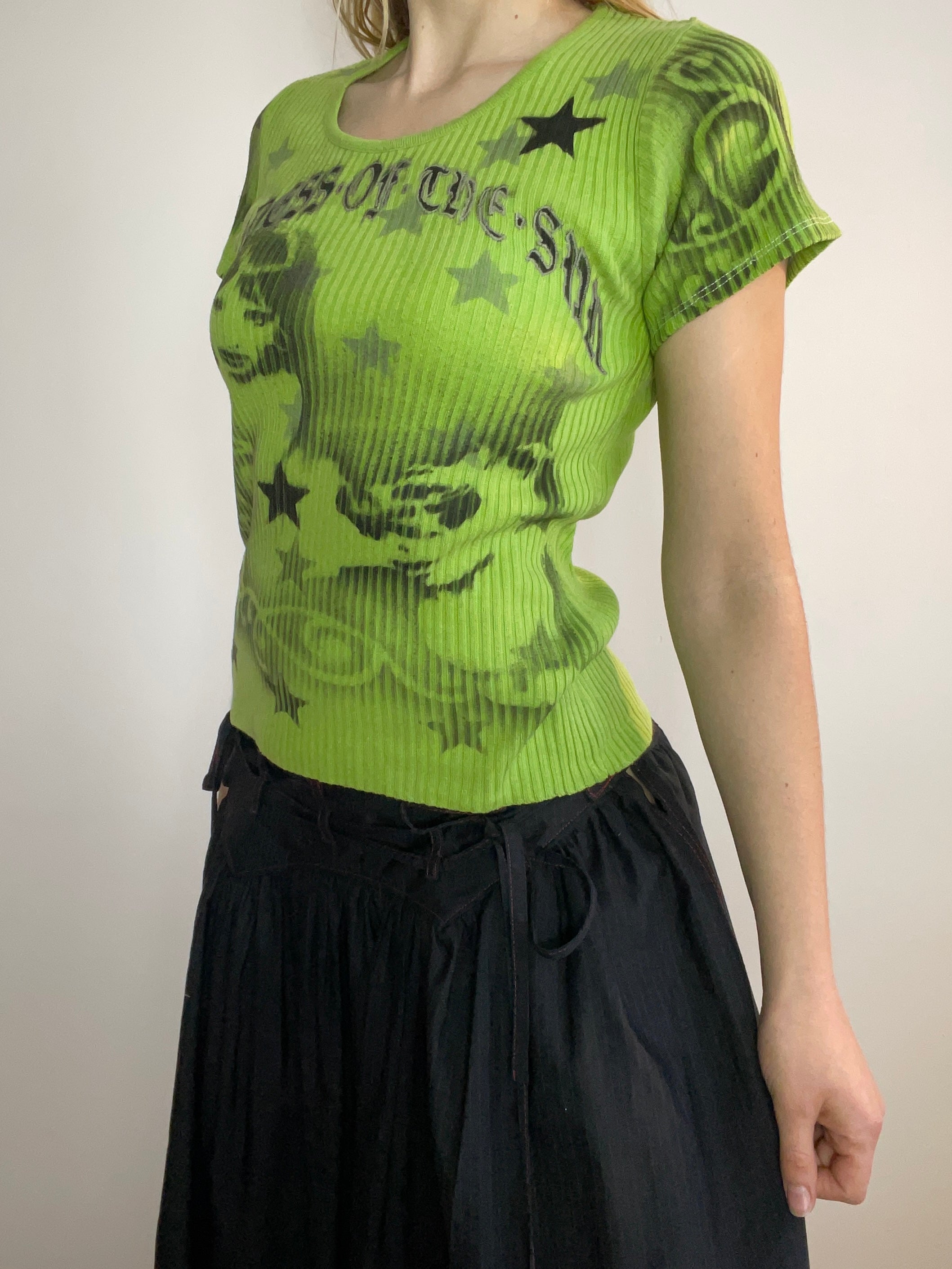 handmade airbrush stencil print ribbed embroidered tee