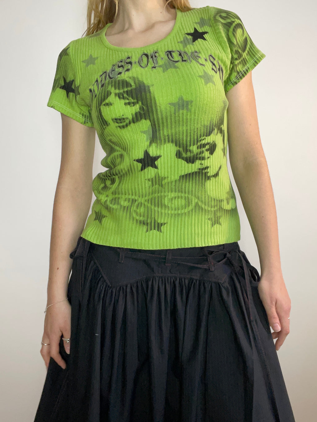 handmade airbrush stencil print ribbed embroidered tee