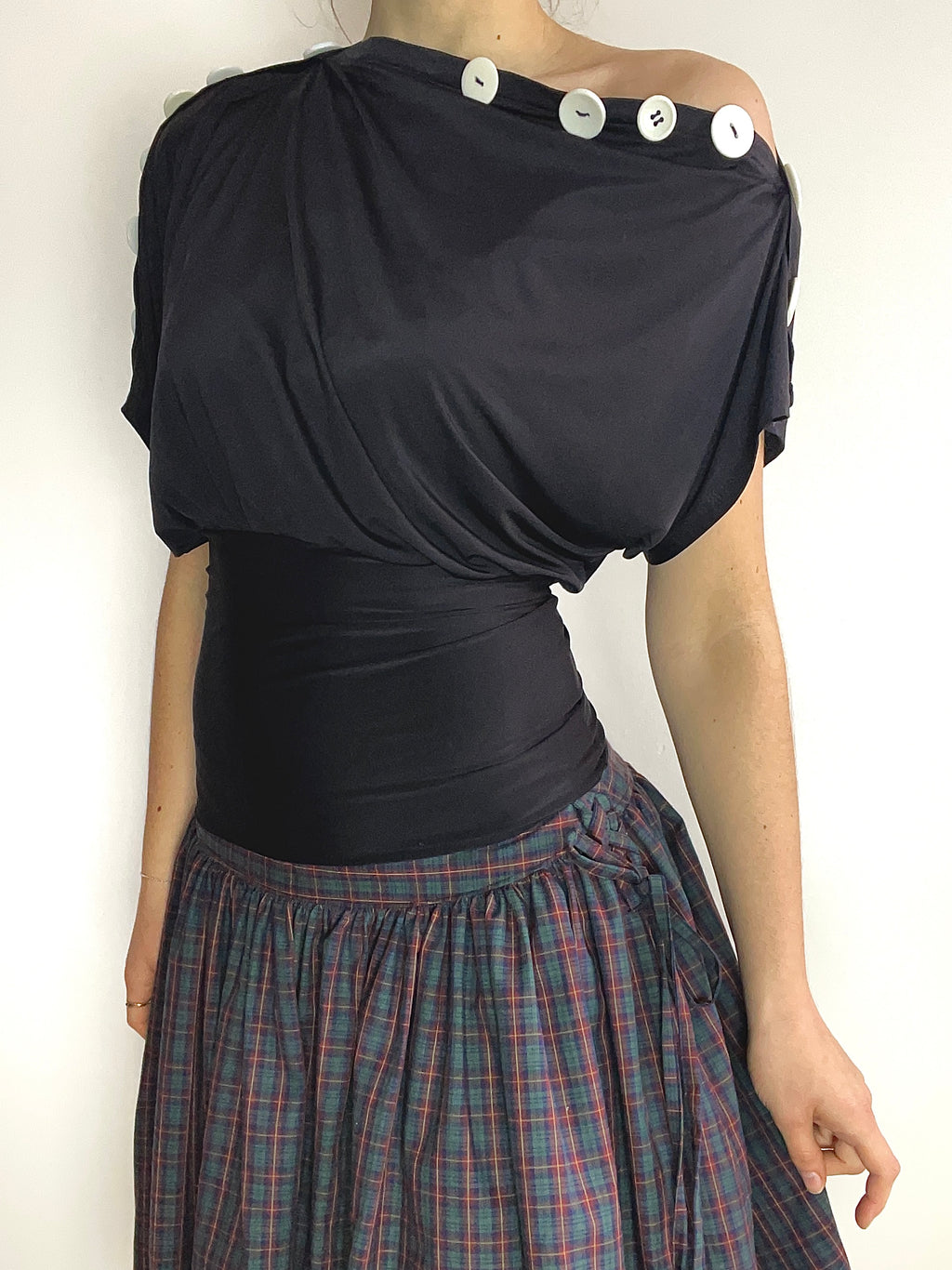 handmade black slinky button tunic