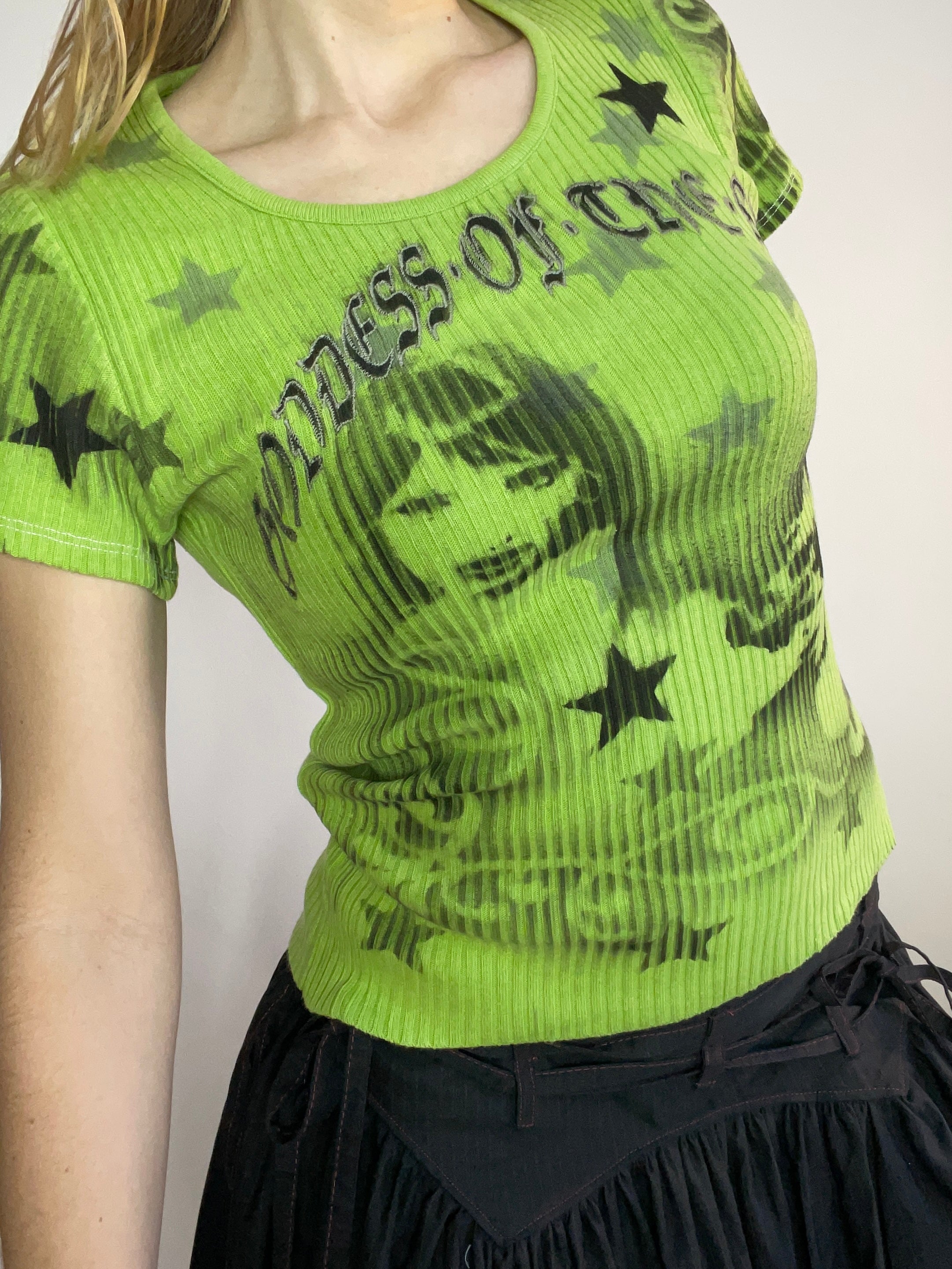 handmade airbrush stencil print ribbed embroidered tee