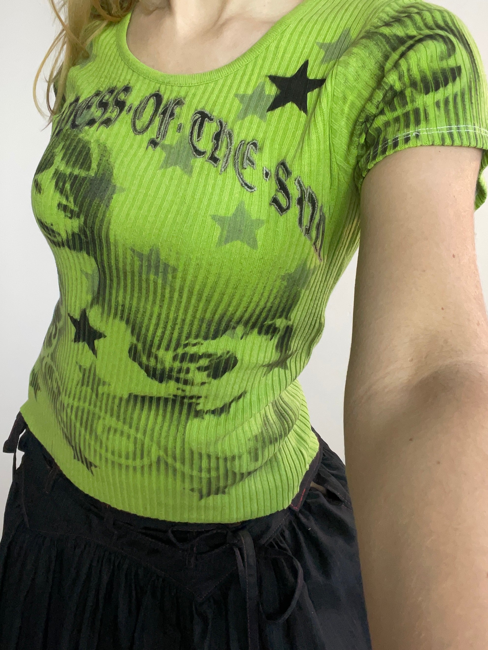 handmade airbrush stencil print ribbed embroidered tee